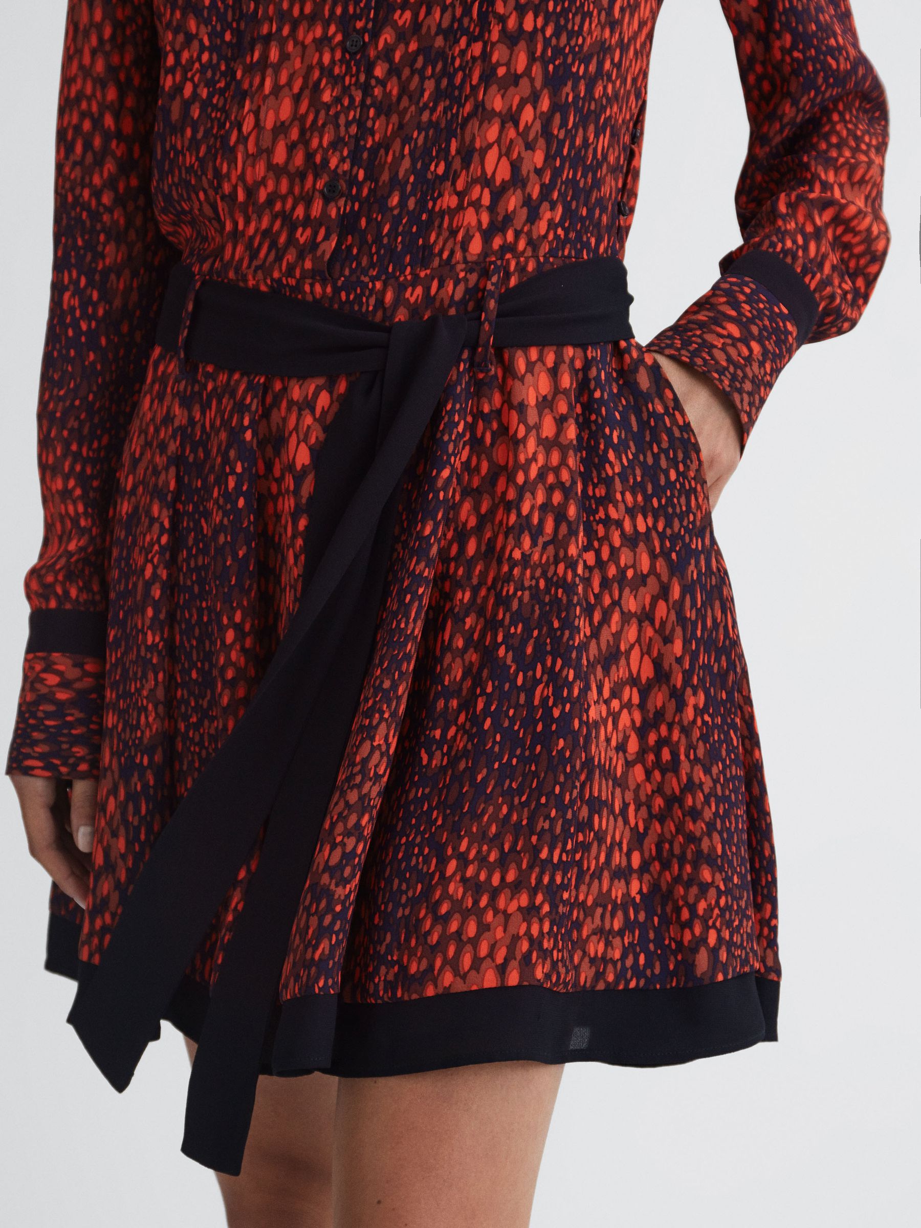 Animal Print Belted Mini Dress in Red - Image 4 of 5