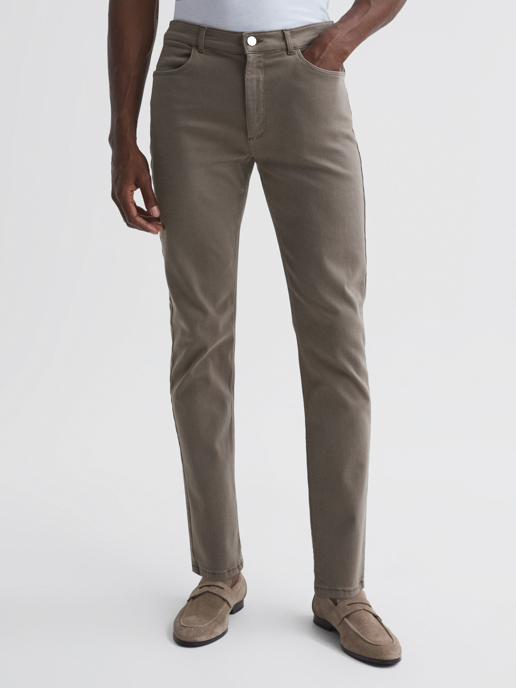 Slim Fit Brushed Jeans in Mushroom - Image 1 of 4