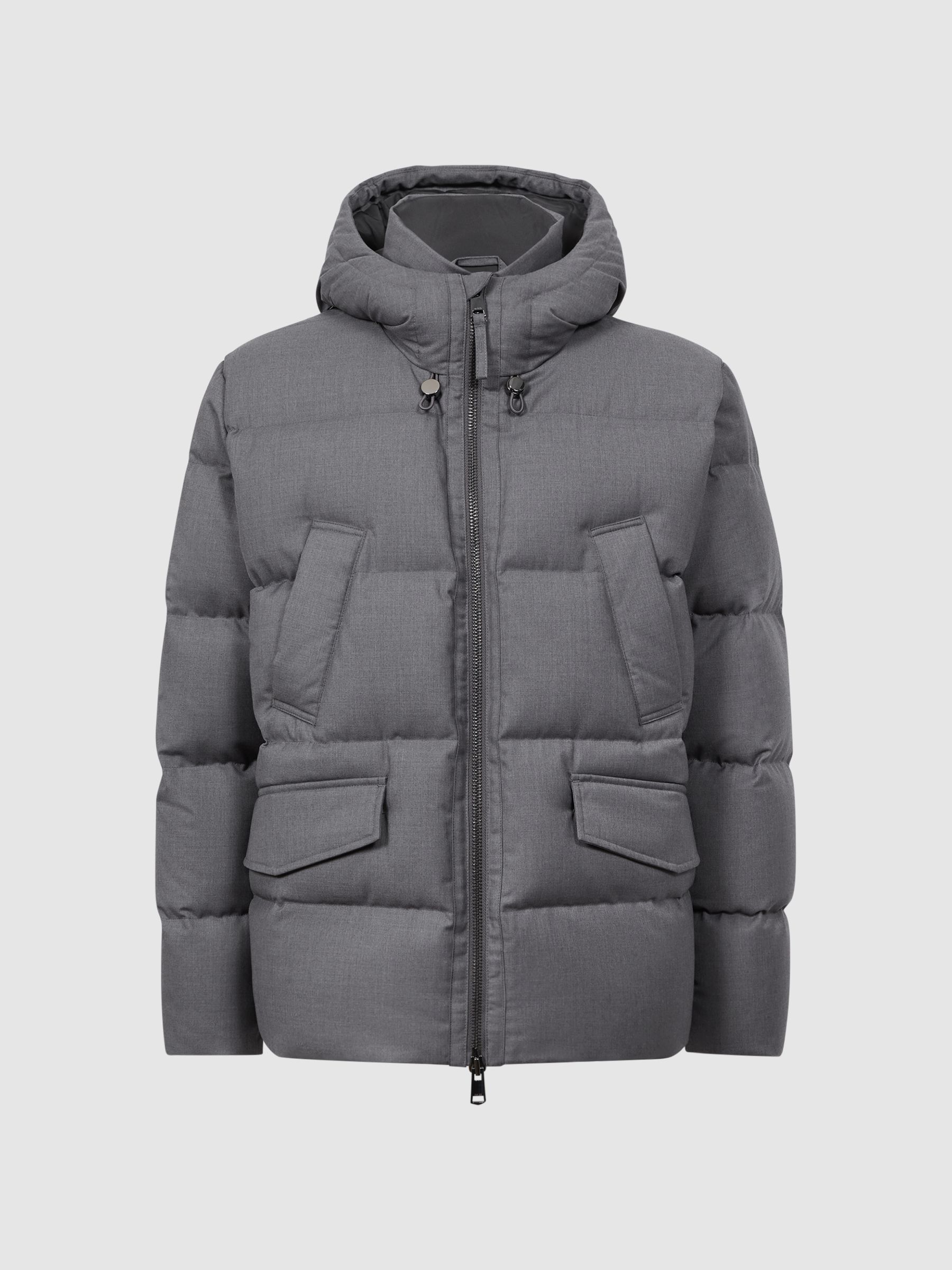Quilted Short Hooded Coat in Grey - Image 2 of 7