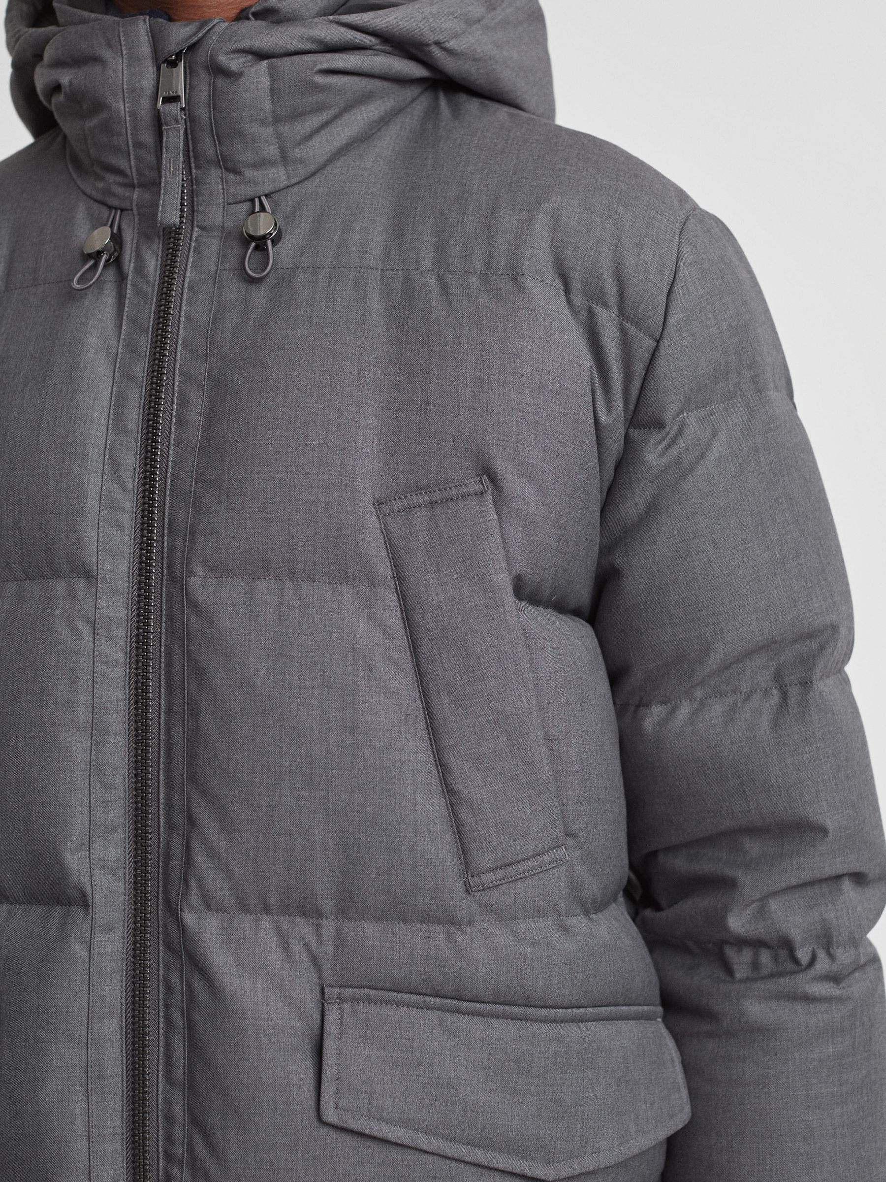 Quilted Short Hooded Coat in Grey - Image 3 of 7