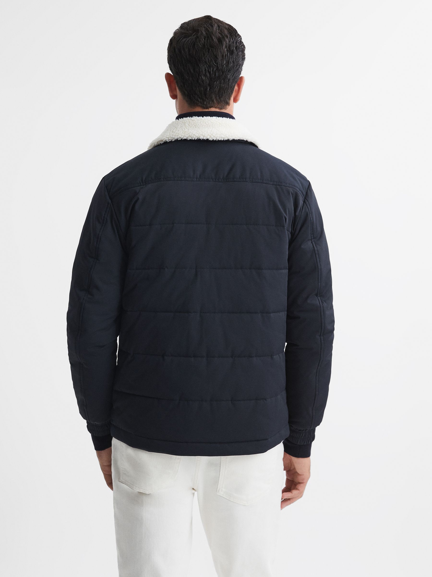Quilted Faux Shearling Collar Coat in Navy - Image 4 of 4
