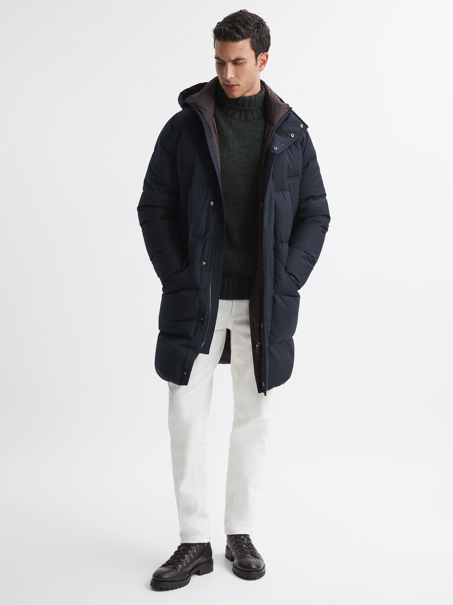 Quilted Hooded Coat in Navy - Image 3 of 5