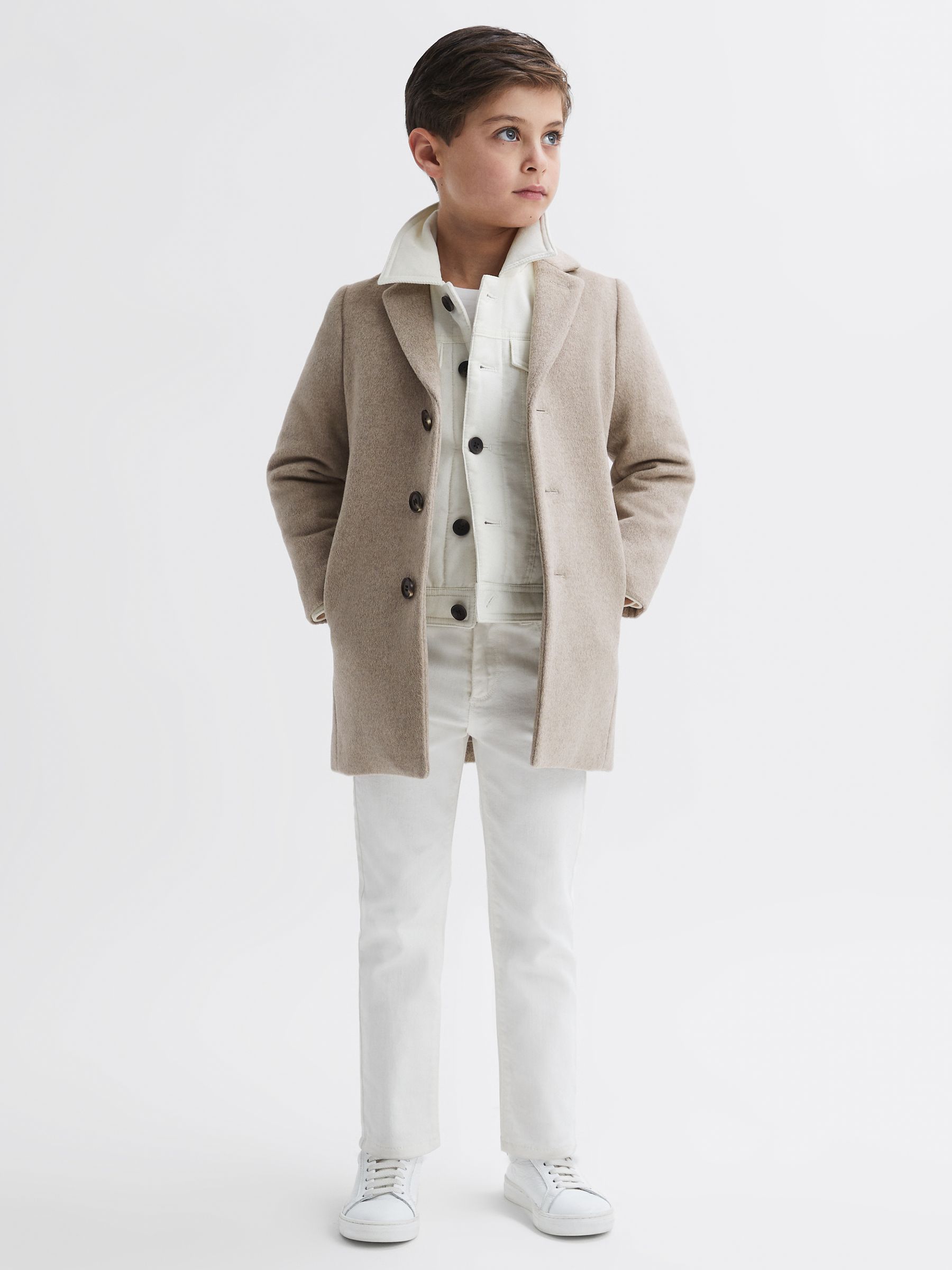 9-14 yrs Single Breasted Epsom Overcoat in Stone Melange - Image 1 of 6