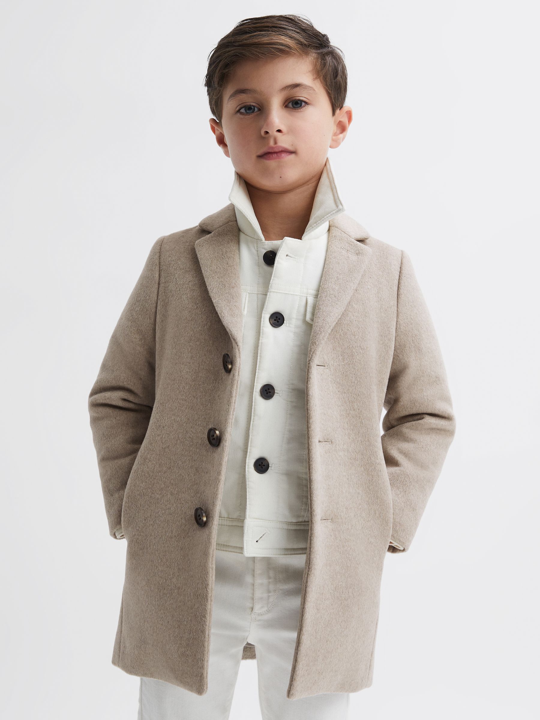 9-14 yrs Single Breasted Epsom Overcoat in Stone Melange - Image 3 of 6