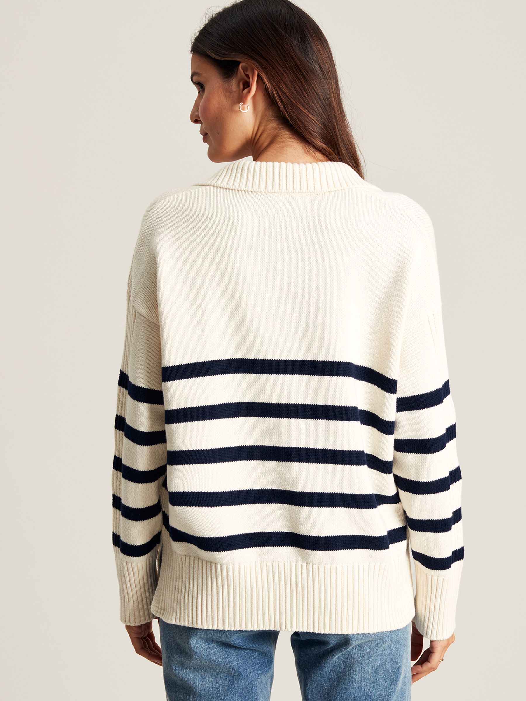 Emelia Cream Navy Blue Striped Collared Jumper - Image 2 of 7