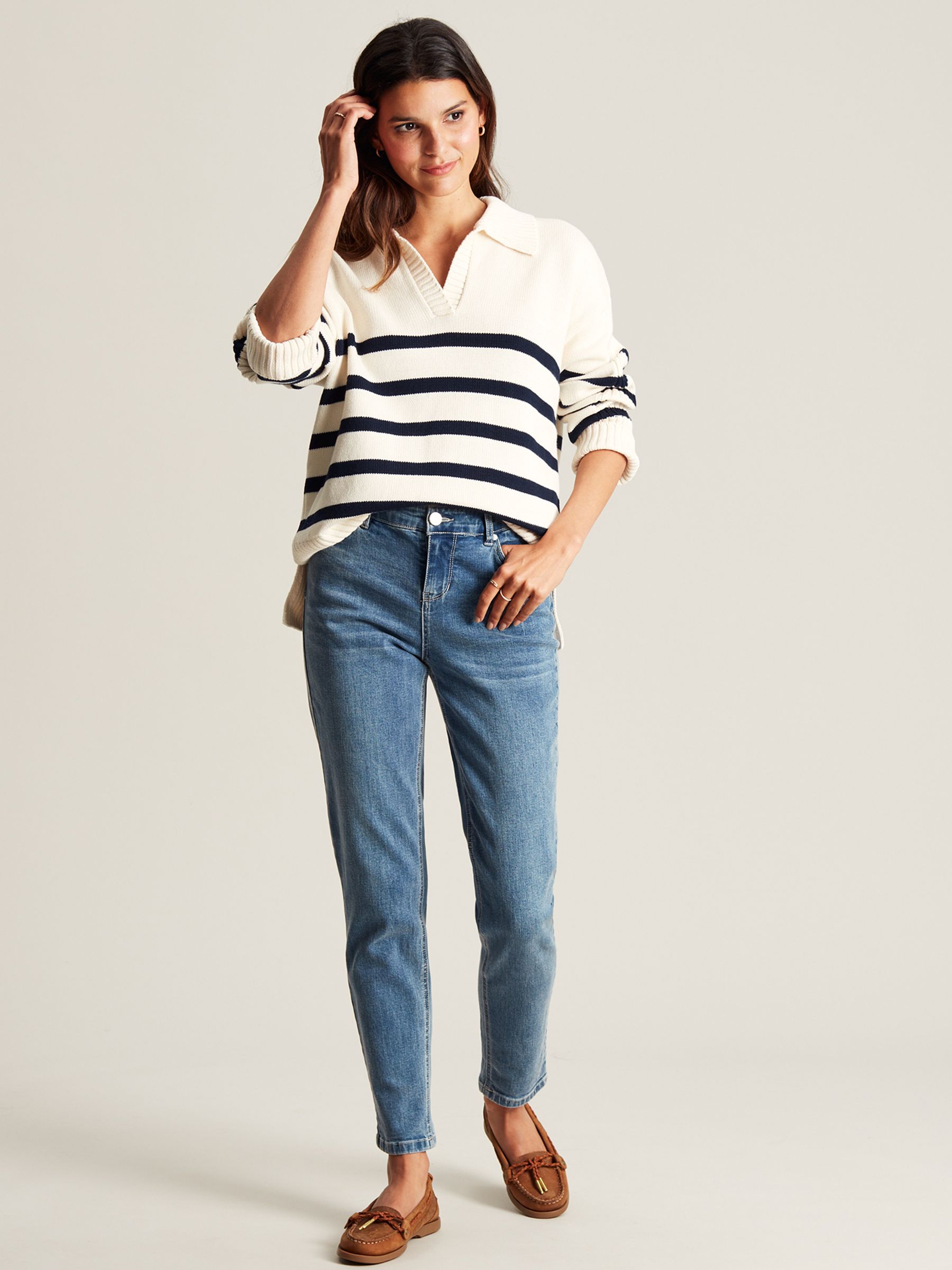Emelia Cream Navy Blue Striped Collared Jumper - Image 5 of 7