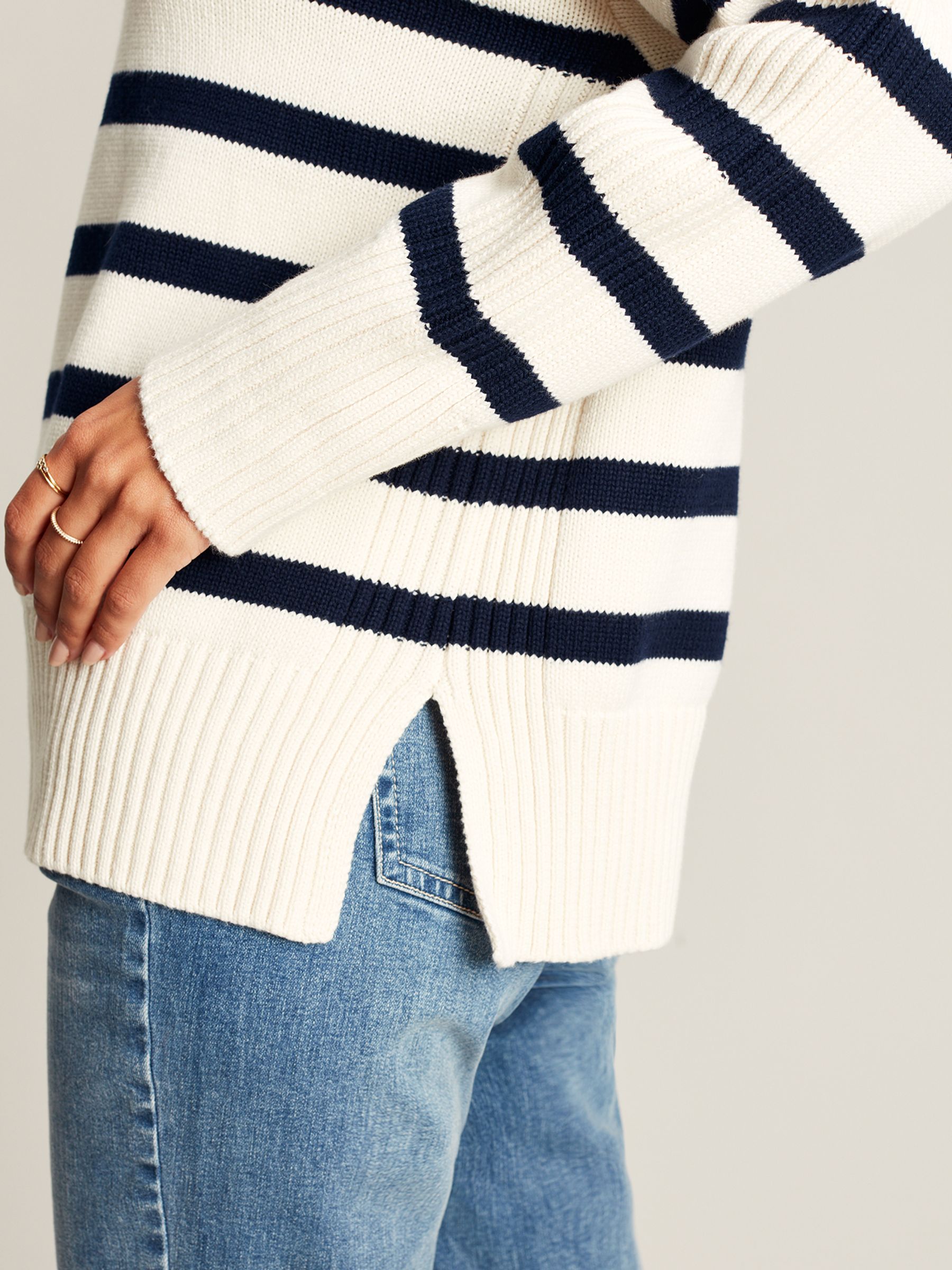 Emelia Cream Navy Blue Striped Collared Jumper - Image 6 of 7