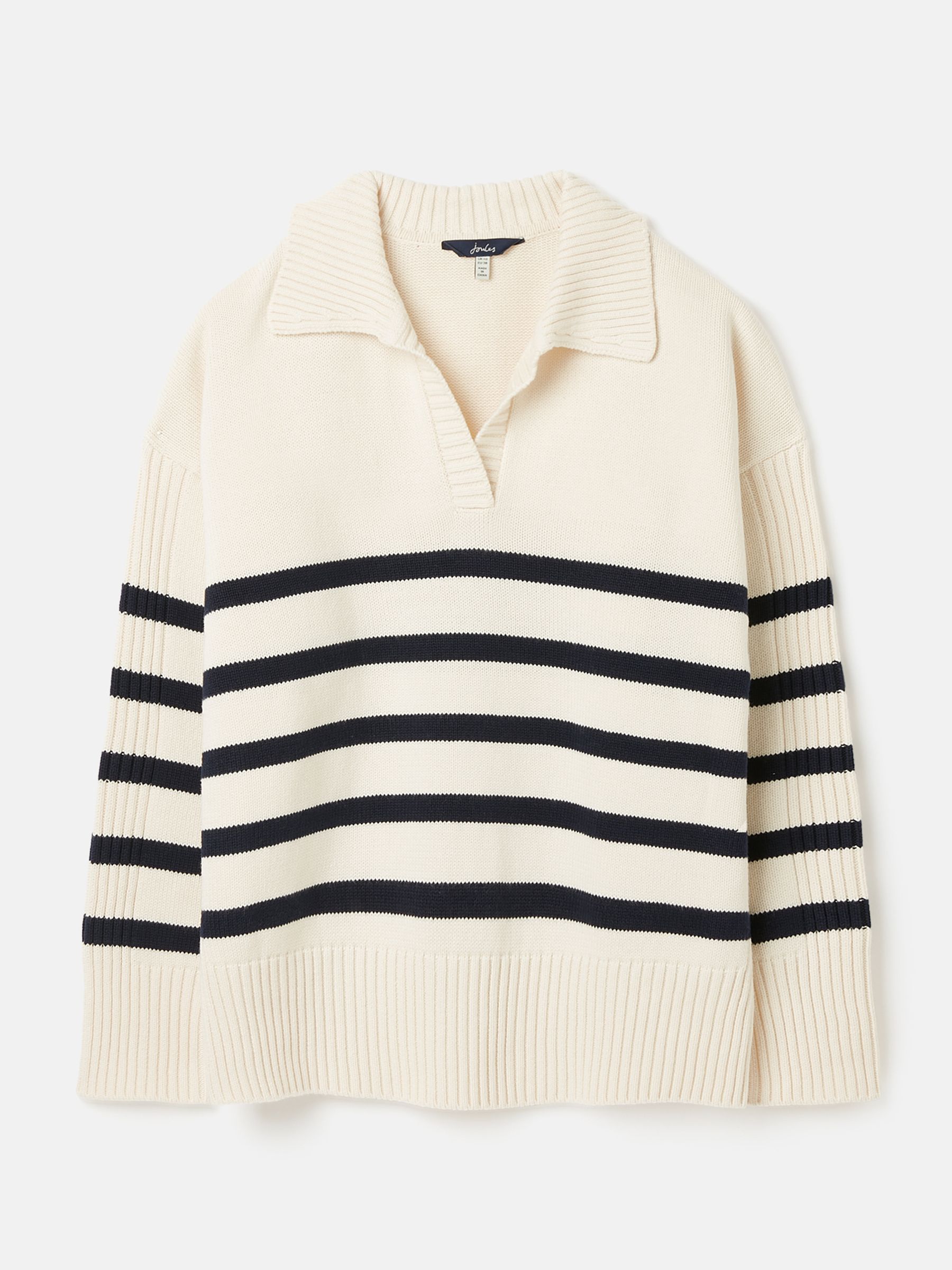 Emelia Cream Navy Blue Striped Collared Jumper - Image 7 of 7