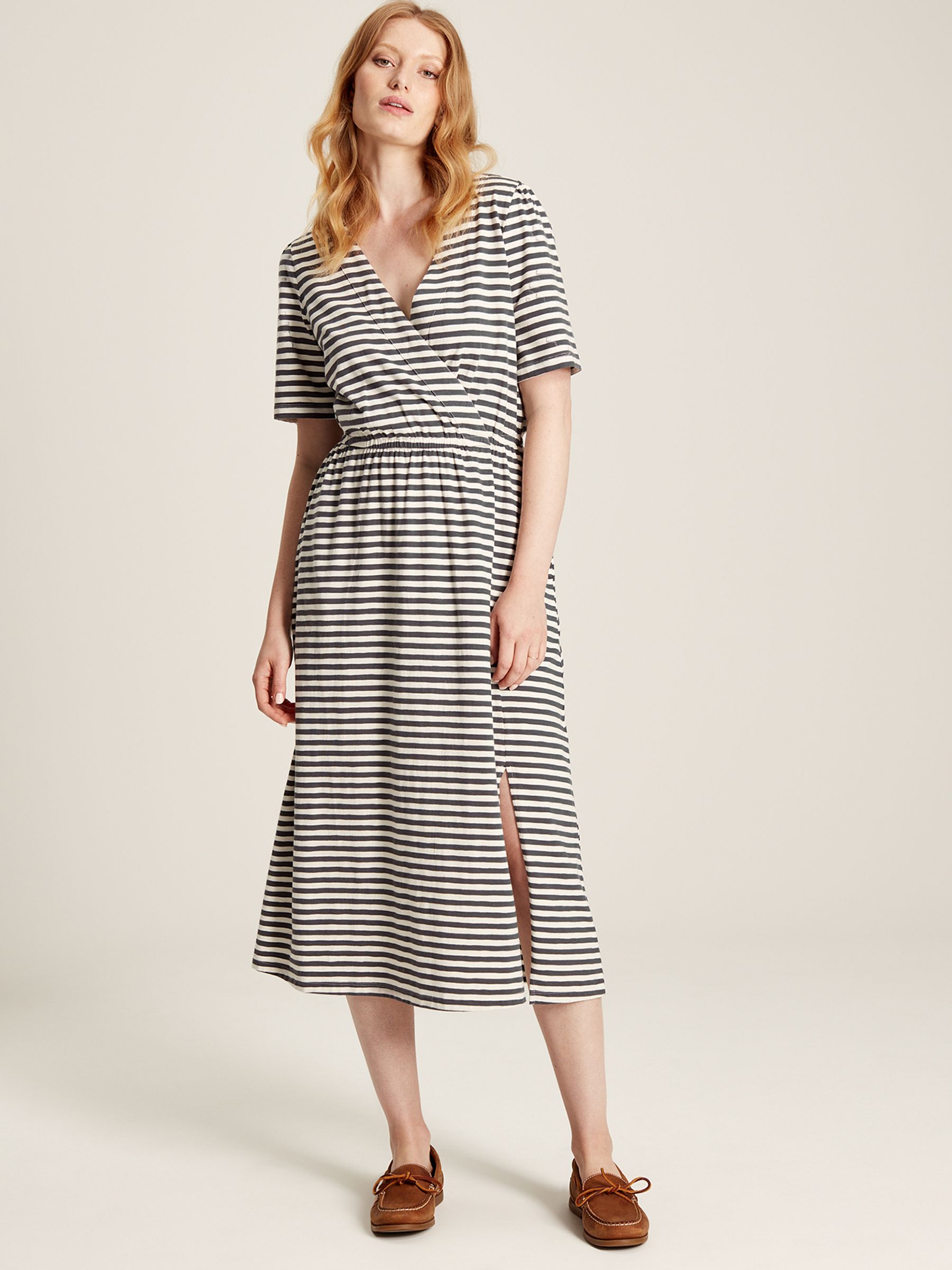 Marianne Grey Striped Wrap Midi Dress | Joules