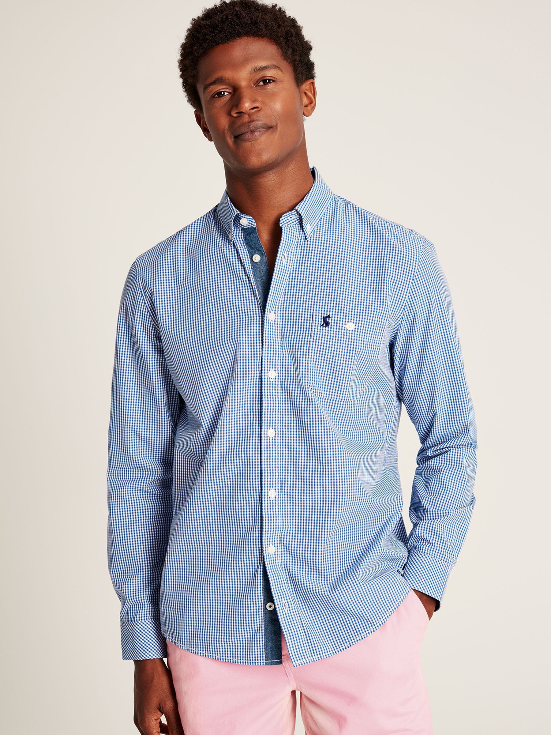 Abbott Blue Gingham Cotton Poplin Shirt - Image 1 of 5
