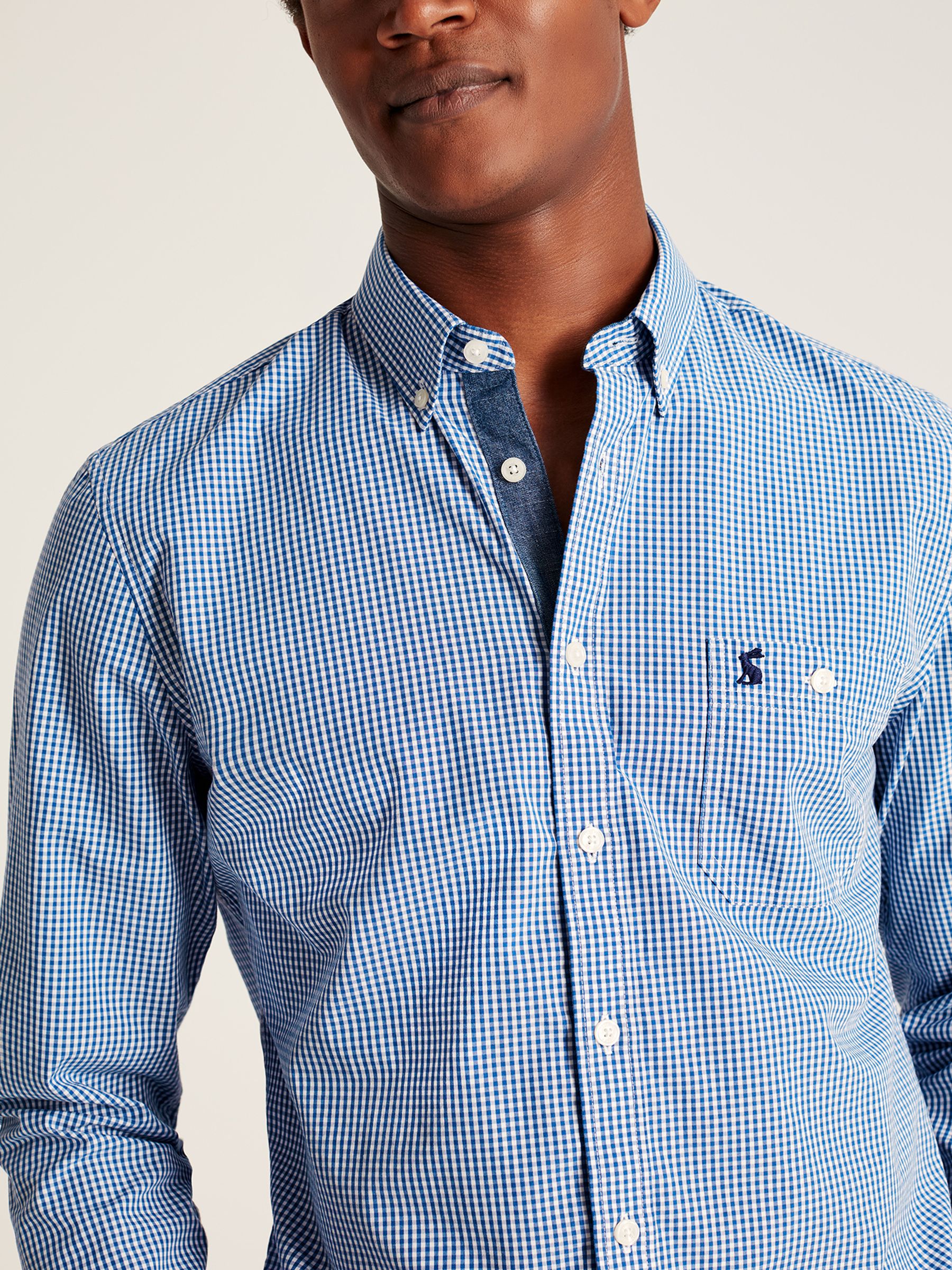 Abbott Blue Gingham Cotton Poplin Shirt - Image 2 of 5