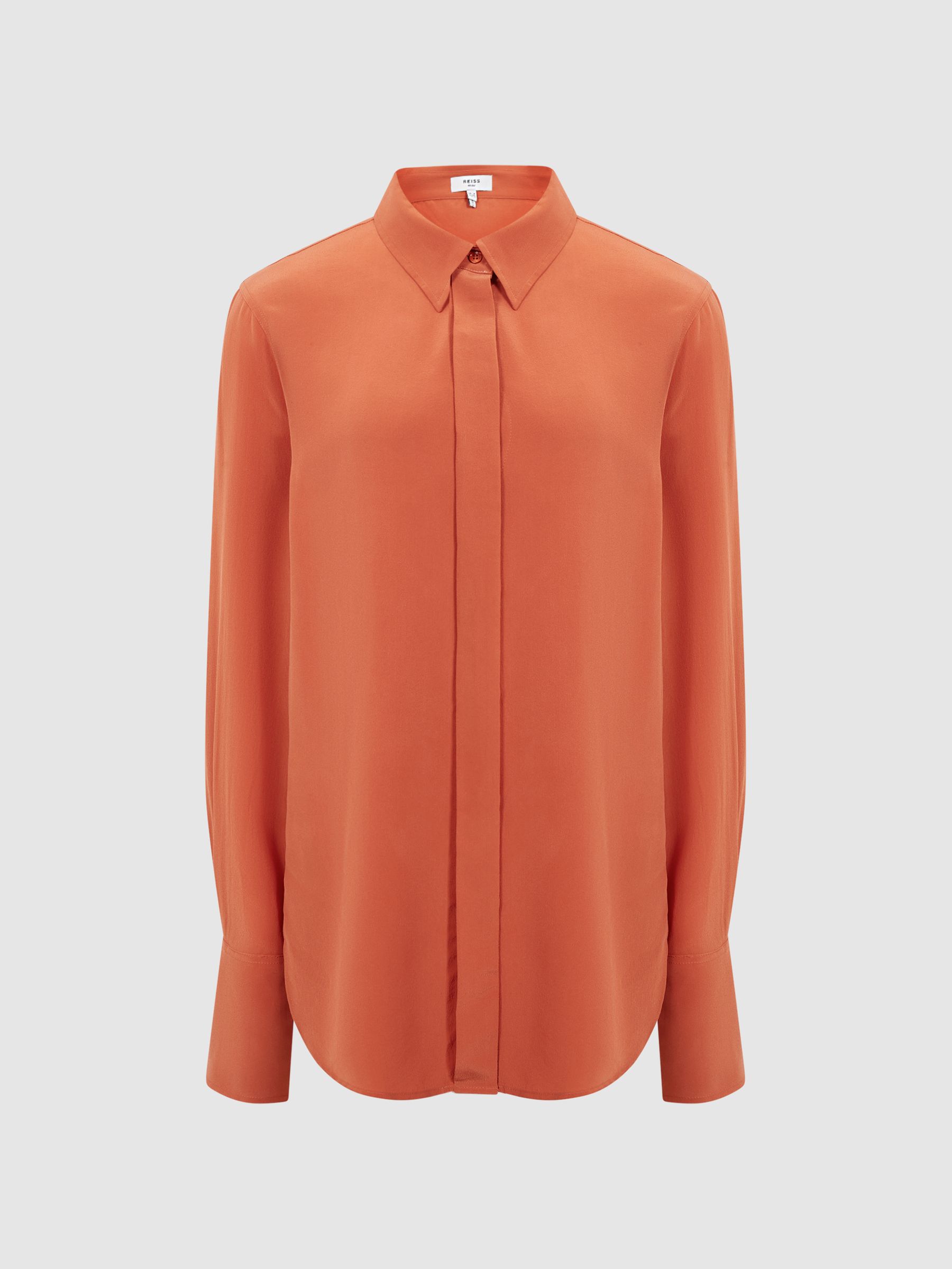 Matte Silk Tunic Shirt in Orange - Image 2 of 7