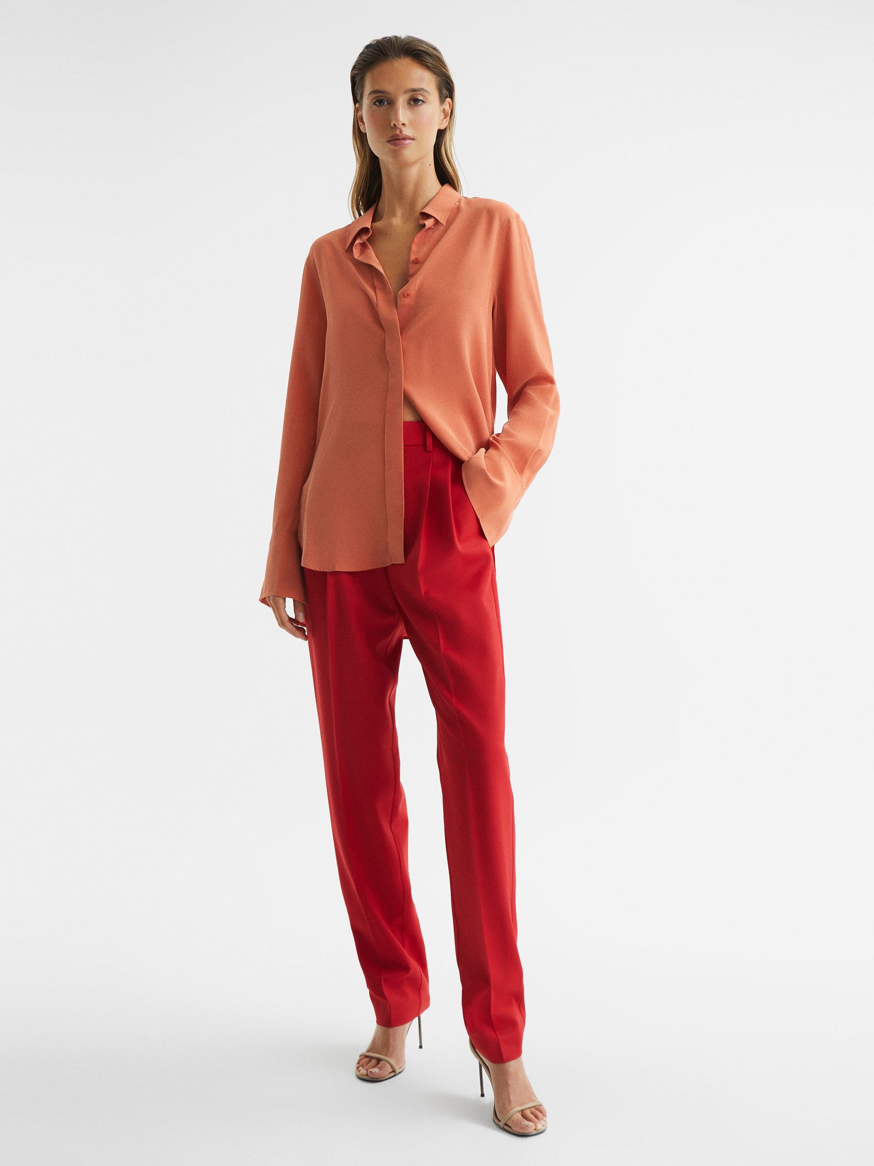 Matte Silk Tunic Shirt in Orange - Image 3 of 7