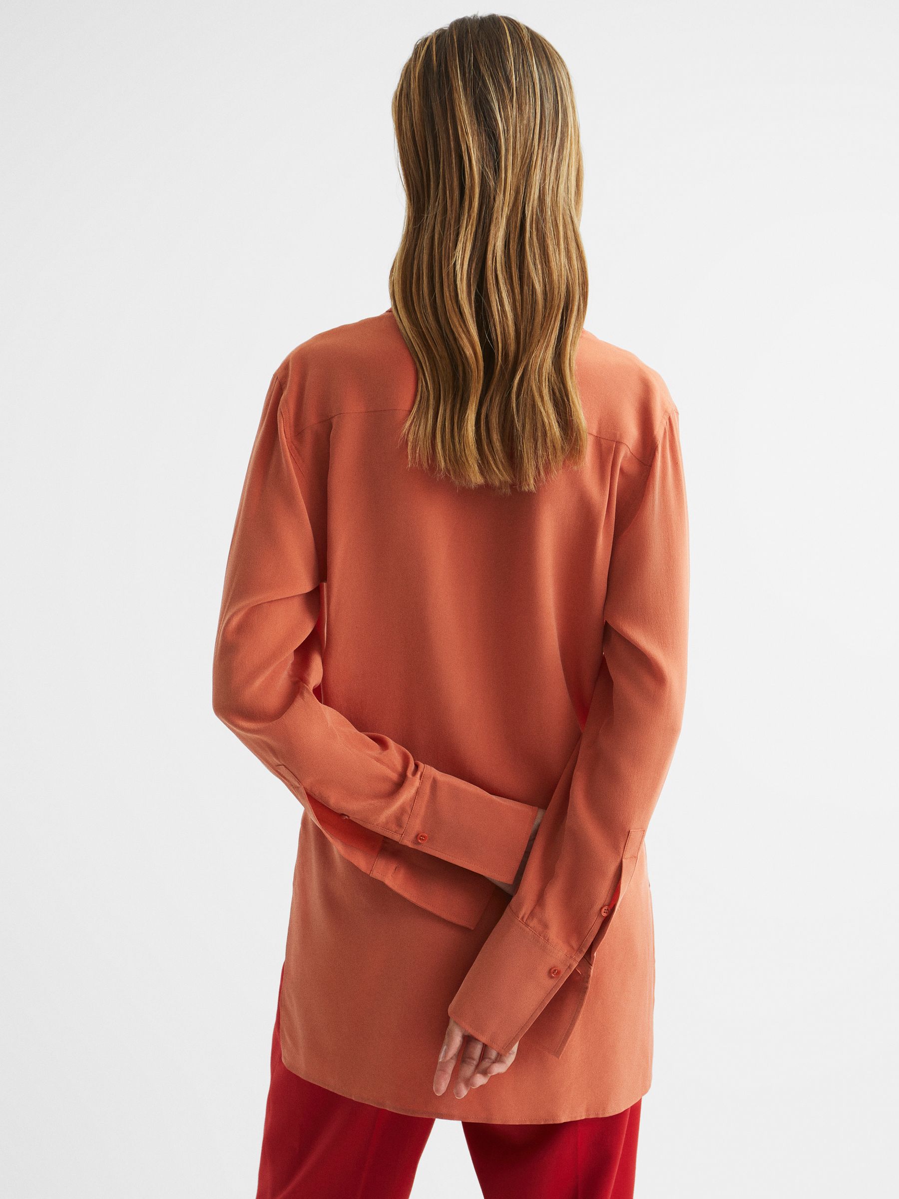 Matte Silk Tunic Shirt in Orange - Image 5 of 7
