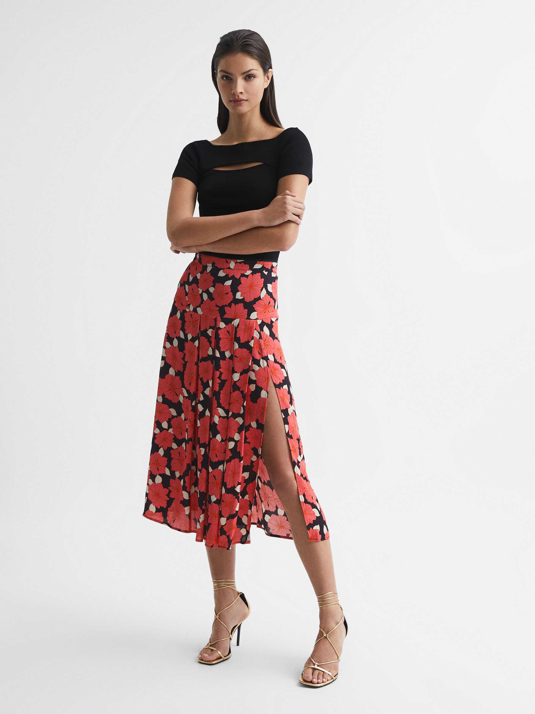 Printed Slip Skirt in Coral - Image 1 of 6