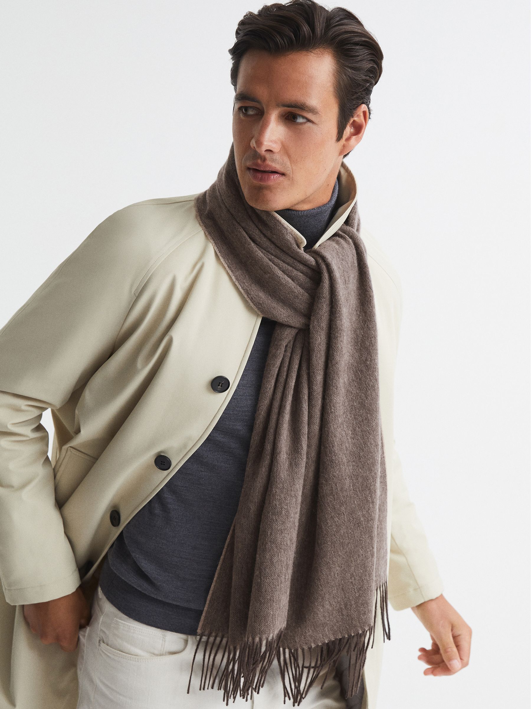 Wool and Cashmere Scarf in Taupe - Image 2 of 5