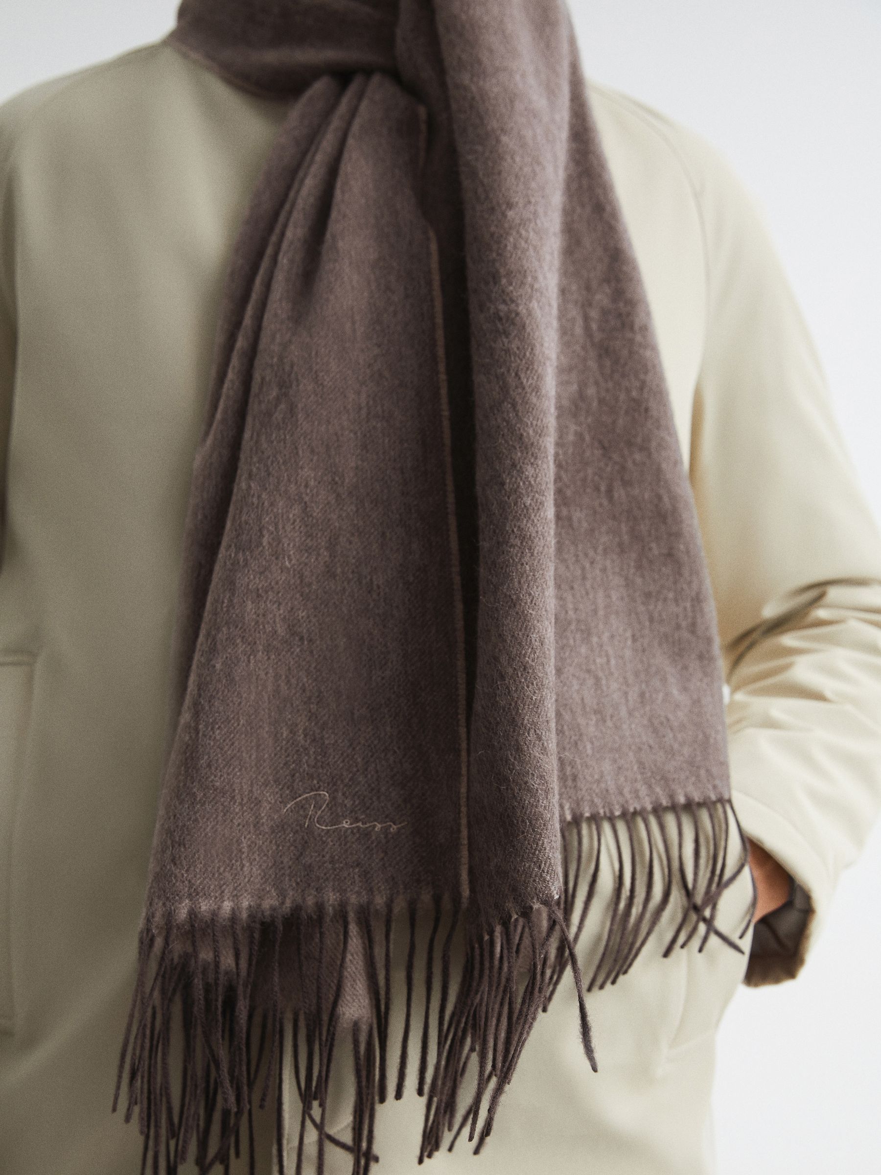 Wool and Cashmere Scarf in Taupe - Image 4 of 5