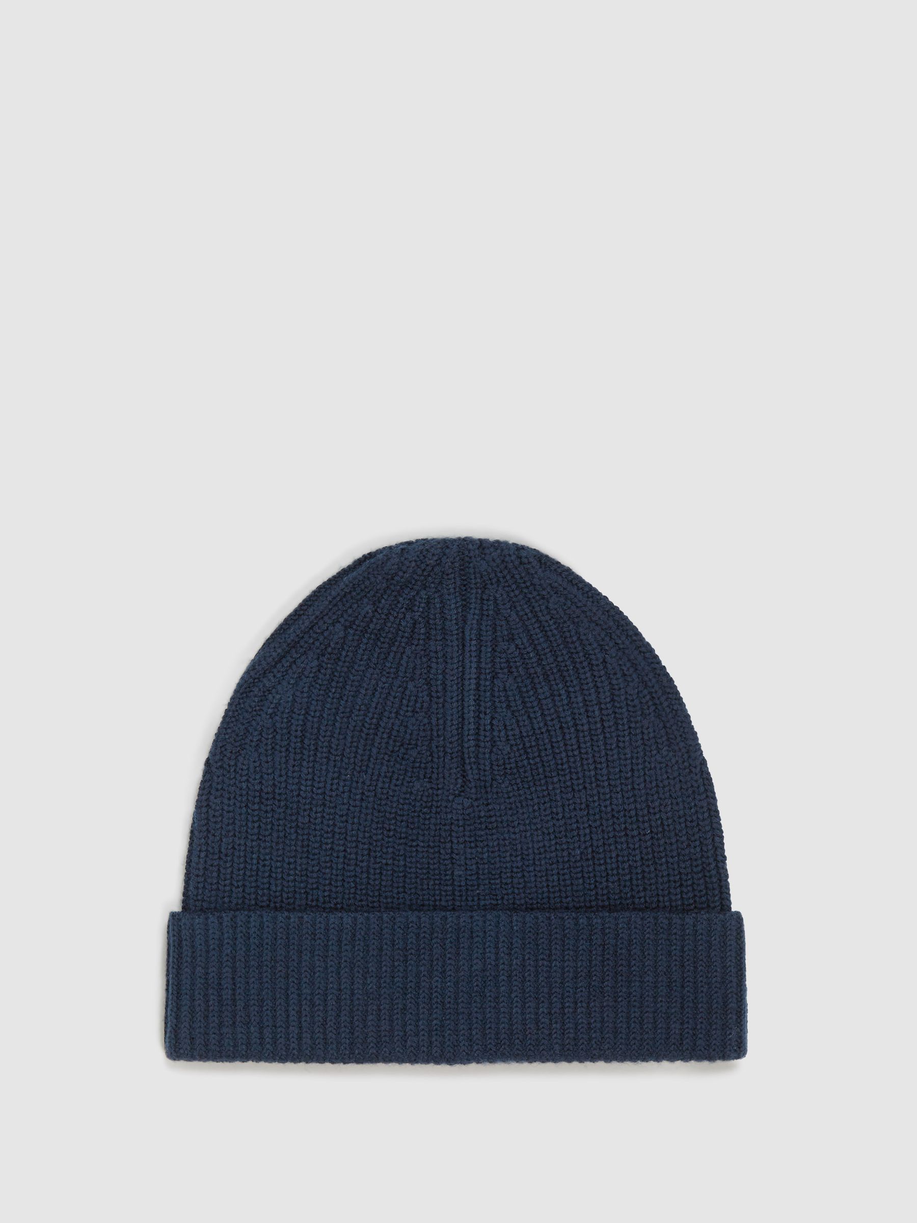 Wool Blend Beanie Hat in Navy - Image 1 of 4