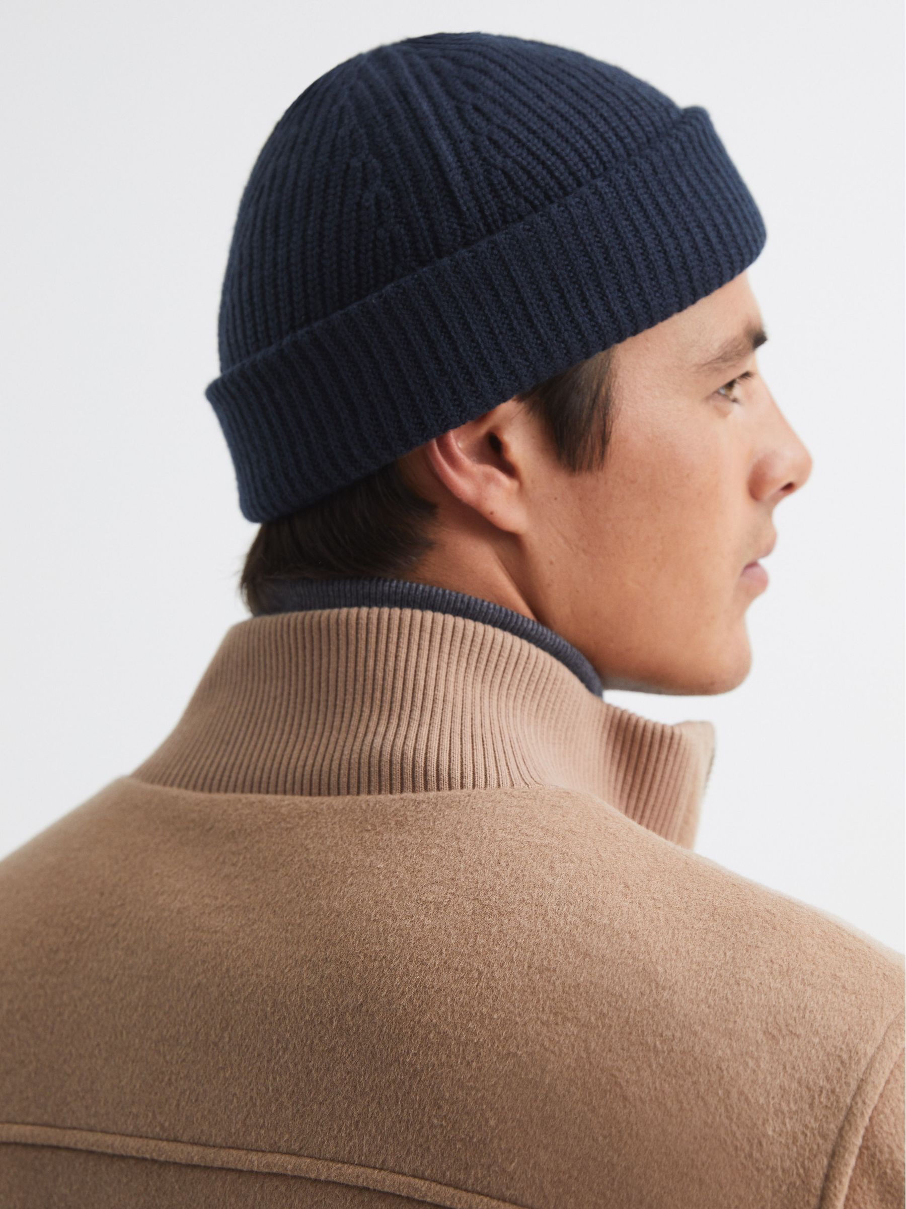 Wool Blend Beanie Hat in Navy - Image 3 of 4