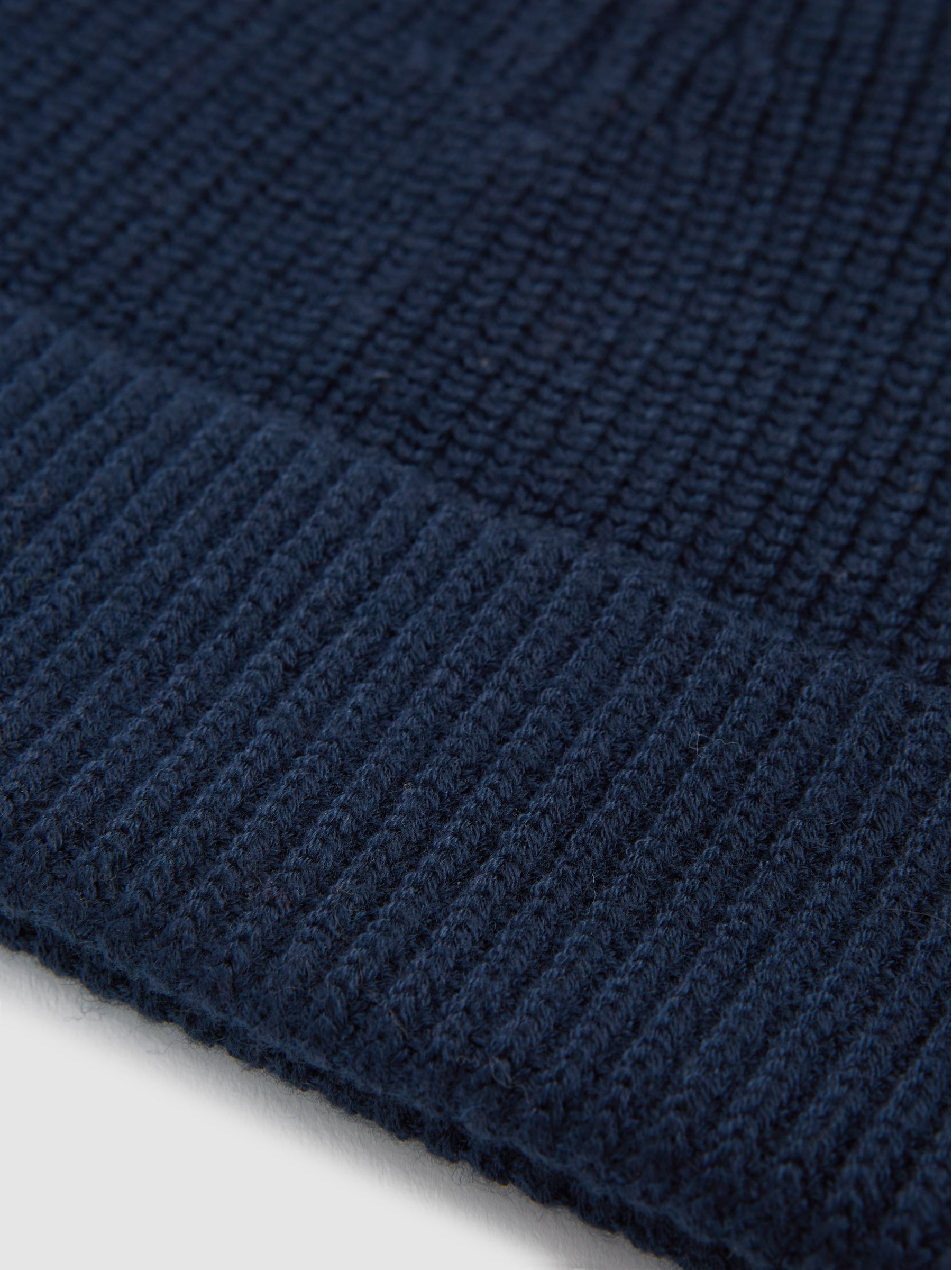 Wool Blend Beanie Hat in Navy - Image 4 of 4