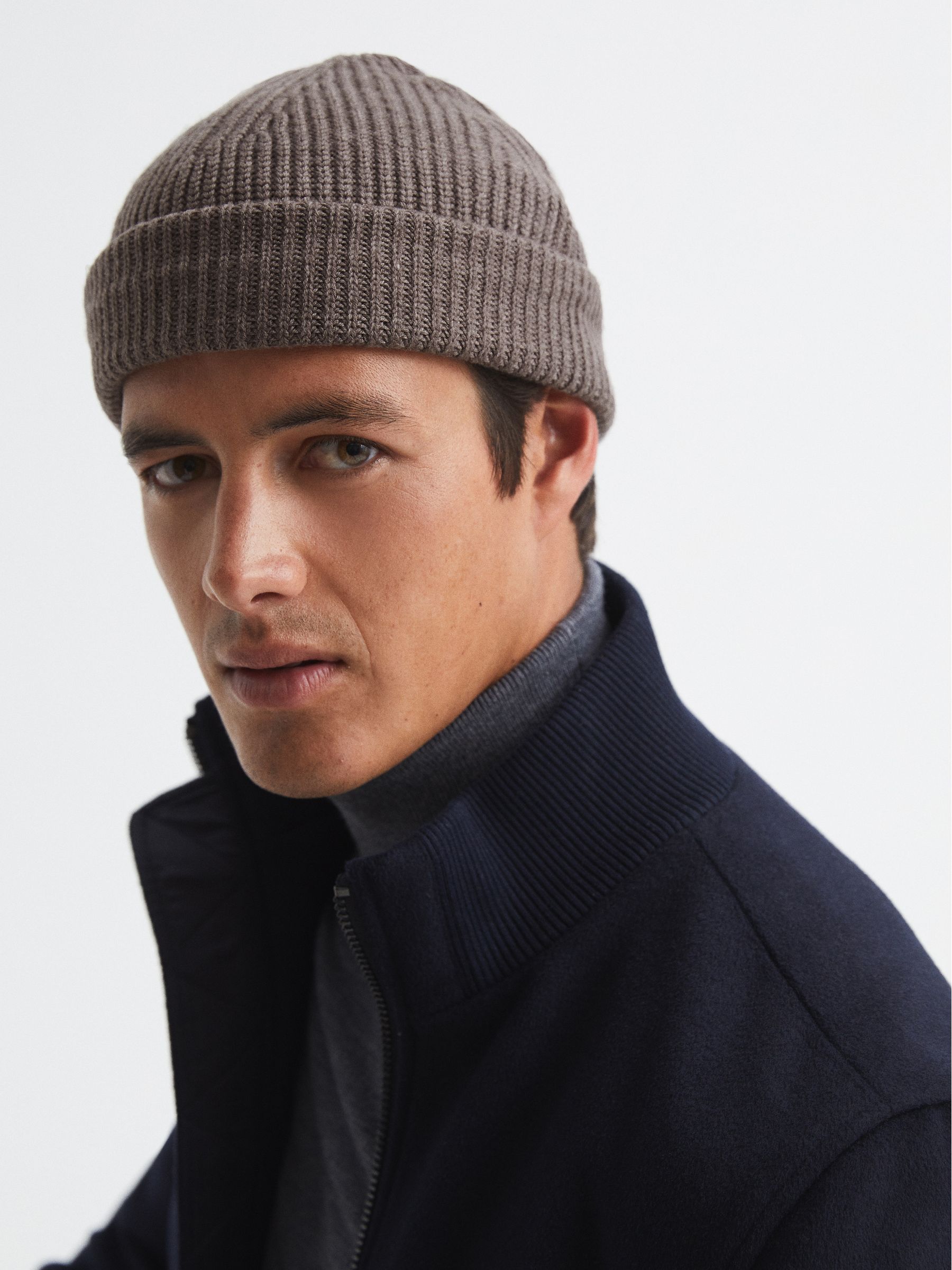 Wool Blend Beanie Hat in Taupe - Image 2 of 4 Wool Blend Beanie Hat in Taupe - Image 2 of 4