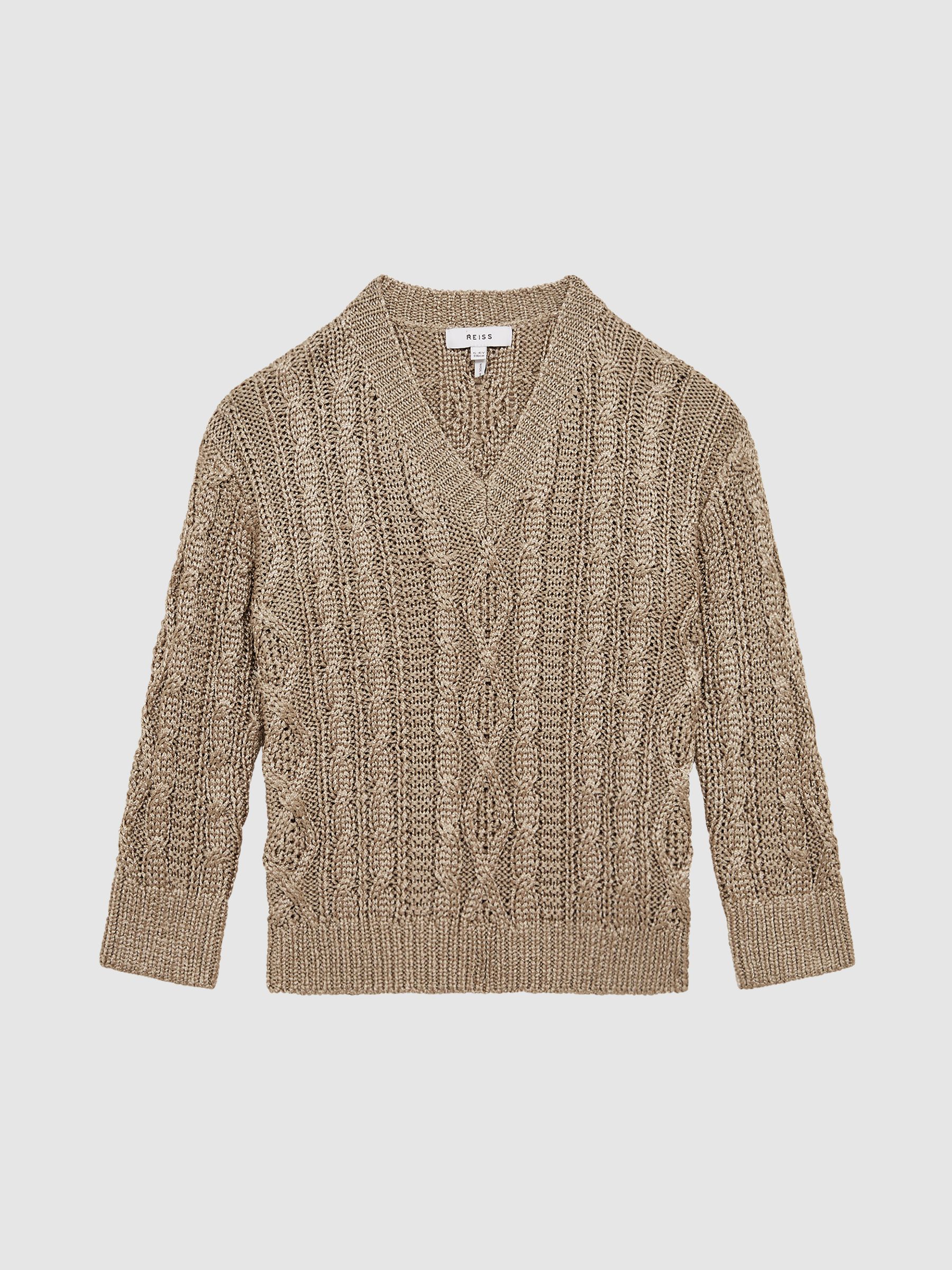 金色大童款麻花針織套衫 - 圖片 2/6