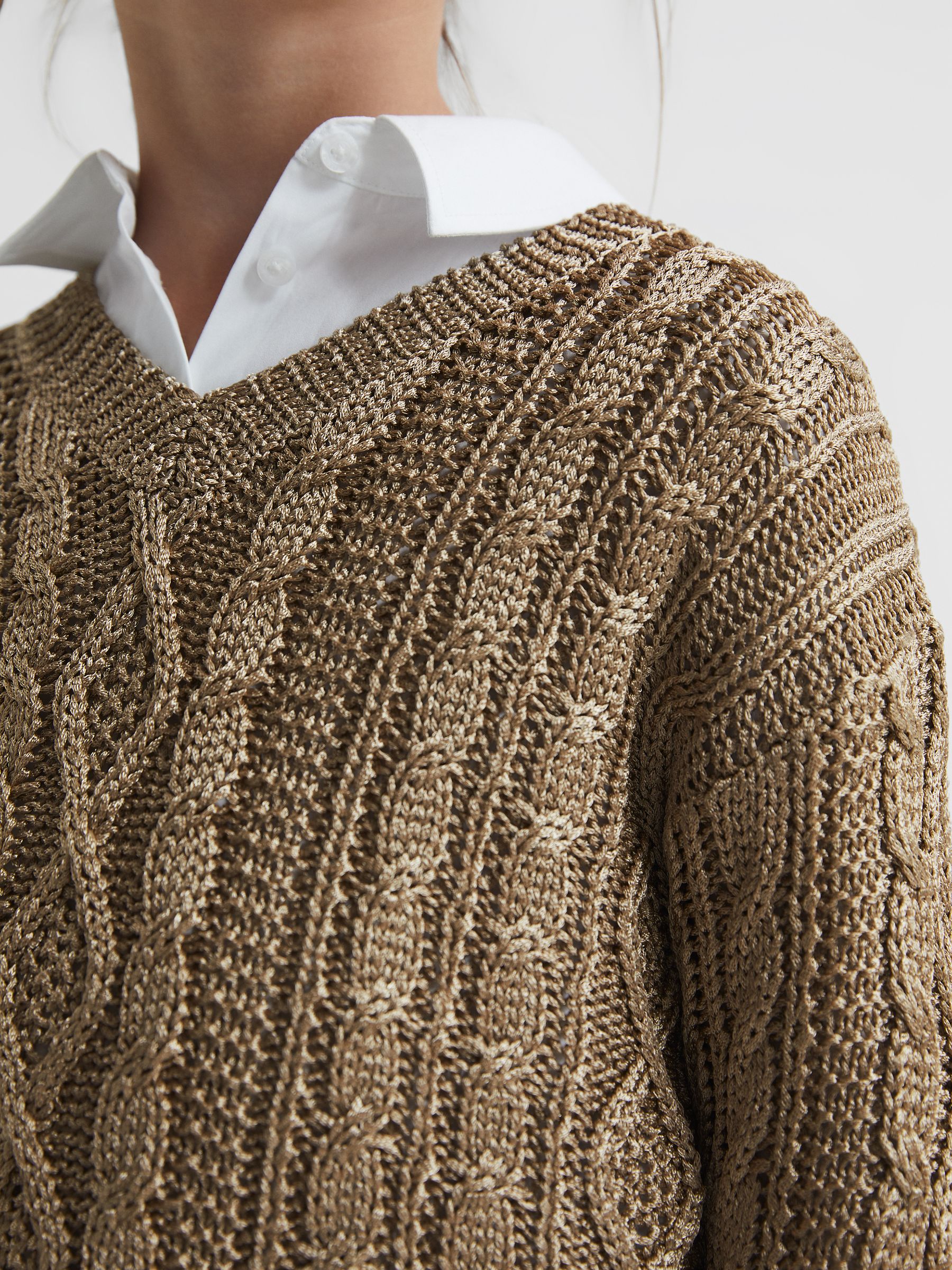 金色大童款麻花針織套衫 - 圖片 4/6