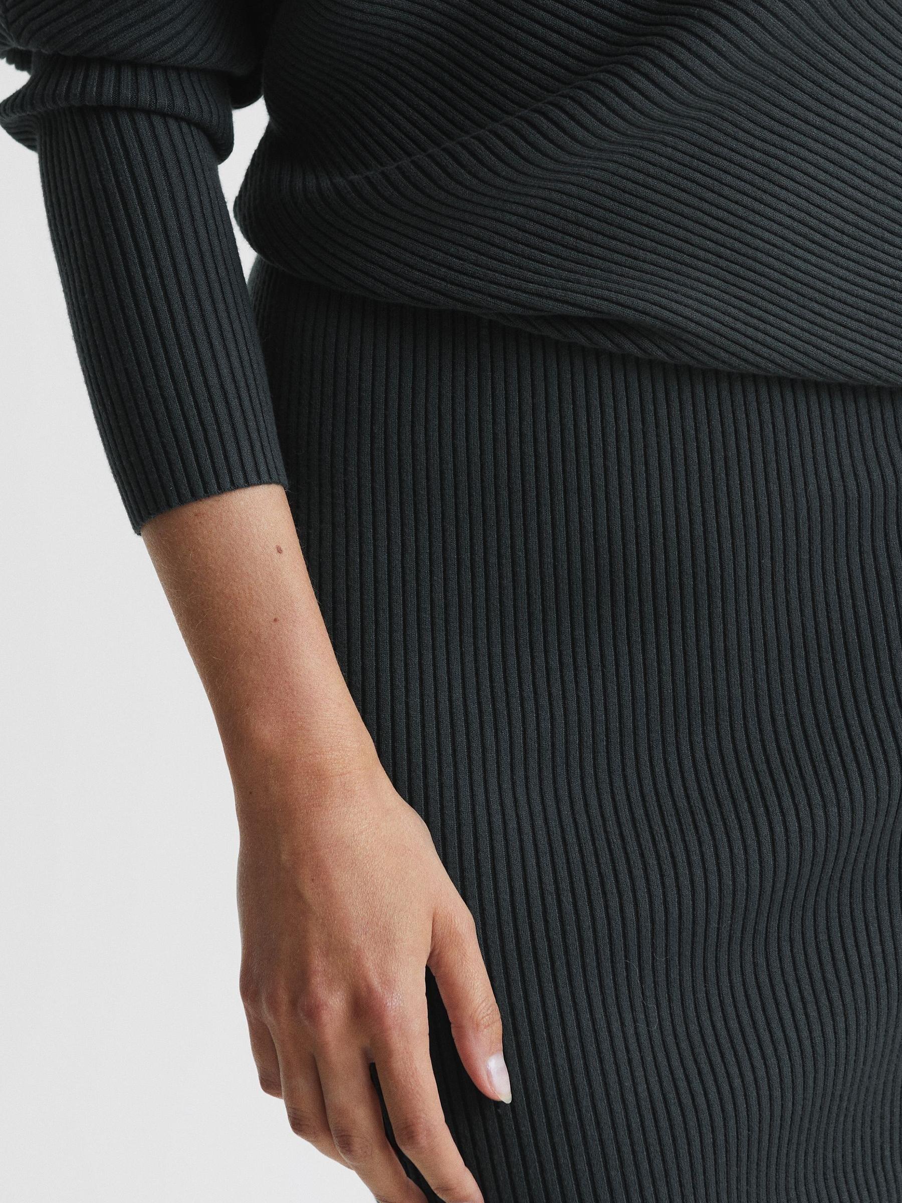 Off-Shoulder Ribbed Dress in Teal - Image 4 of 7