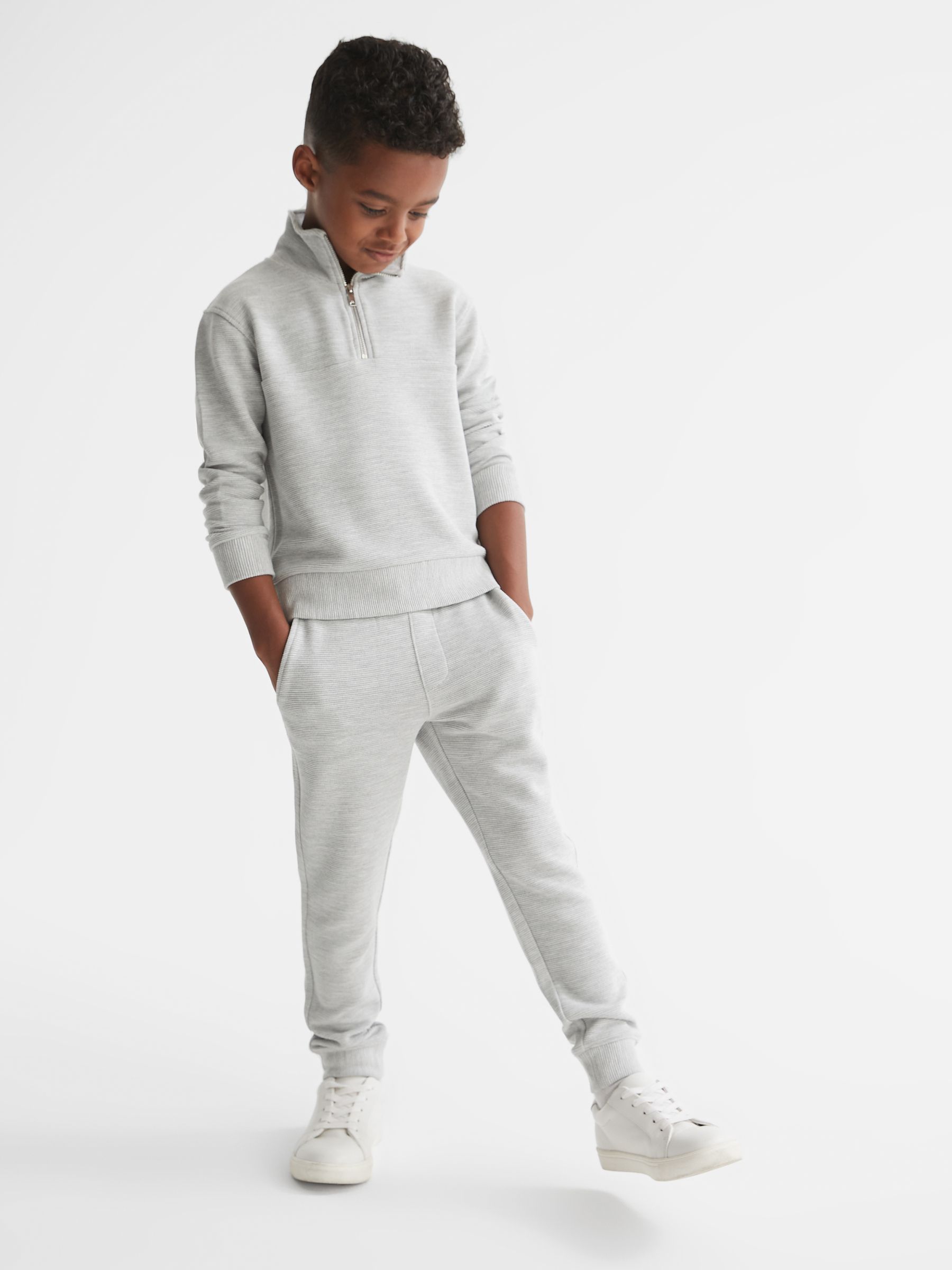 Junior Ribbed Half Zip Funnel Neck Jersey in Grey - Image 3 of 8