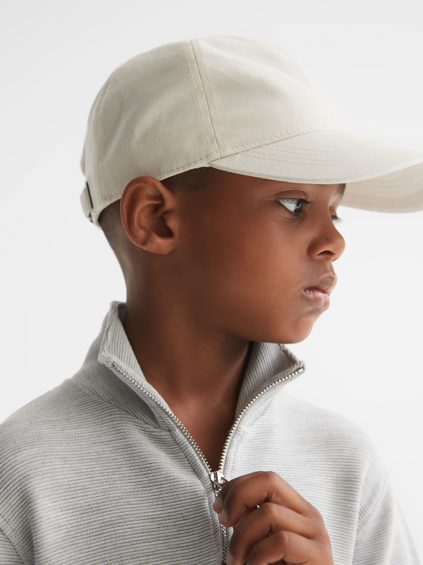 Junior Ribbed Half Zip Funnel Neck Jersey in Grey - Image 4 of 8