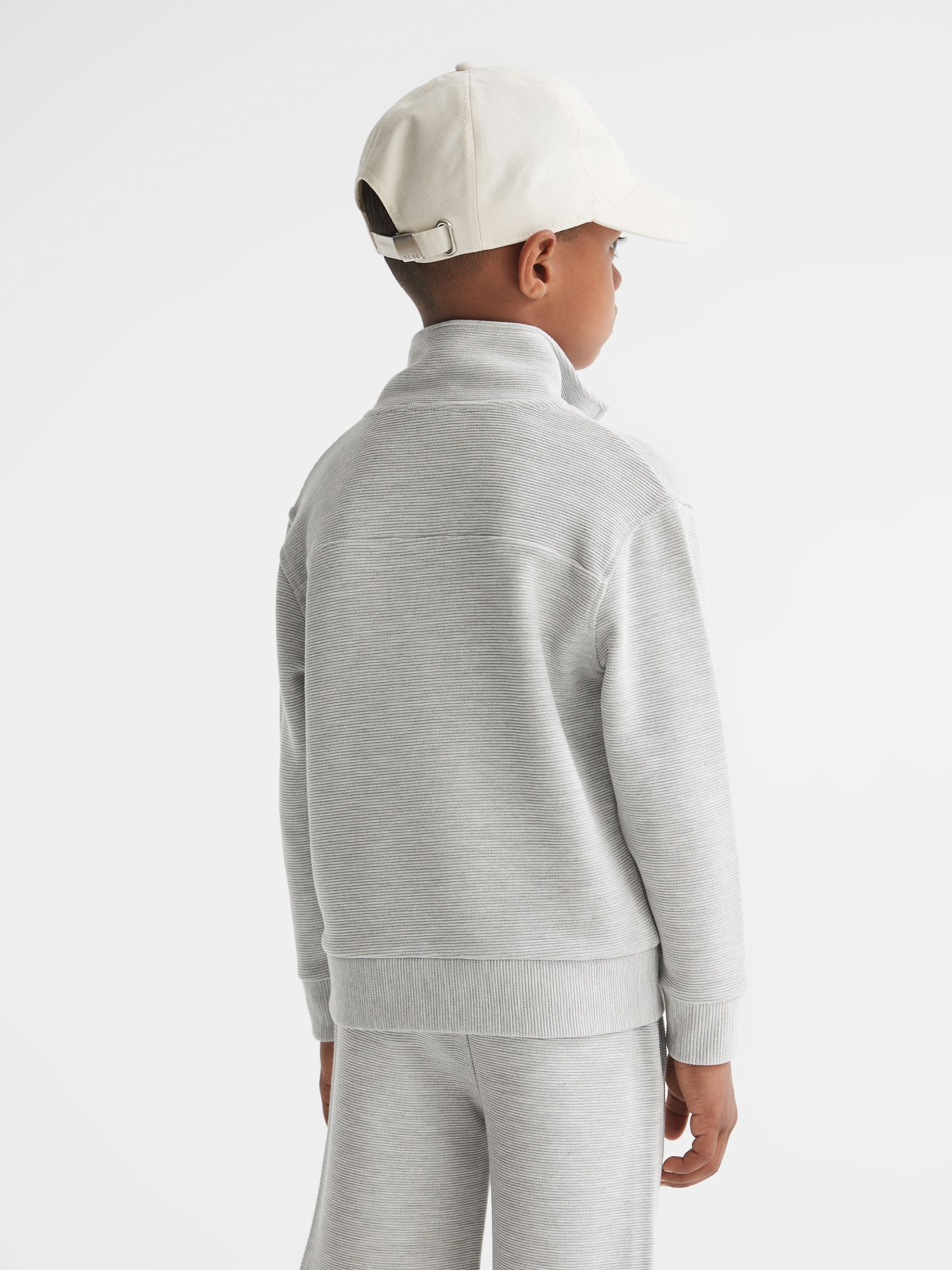 Junior Ribbed Half Zip Funnel Neck Jersey in Grey - Image 5 of 8