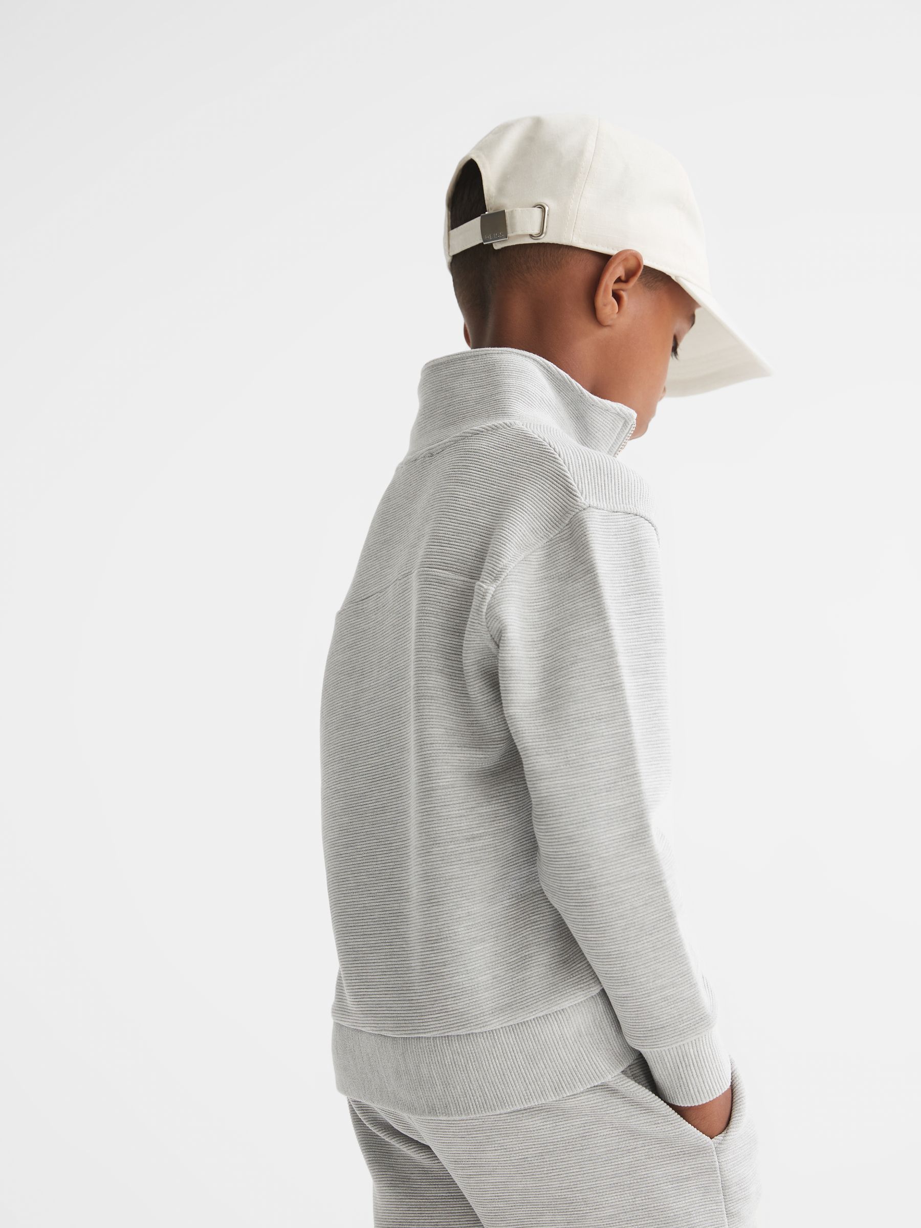Junior Ribbed Half Zip Funnel Neck Jersey in Grey - Image 7 of 8