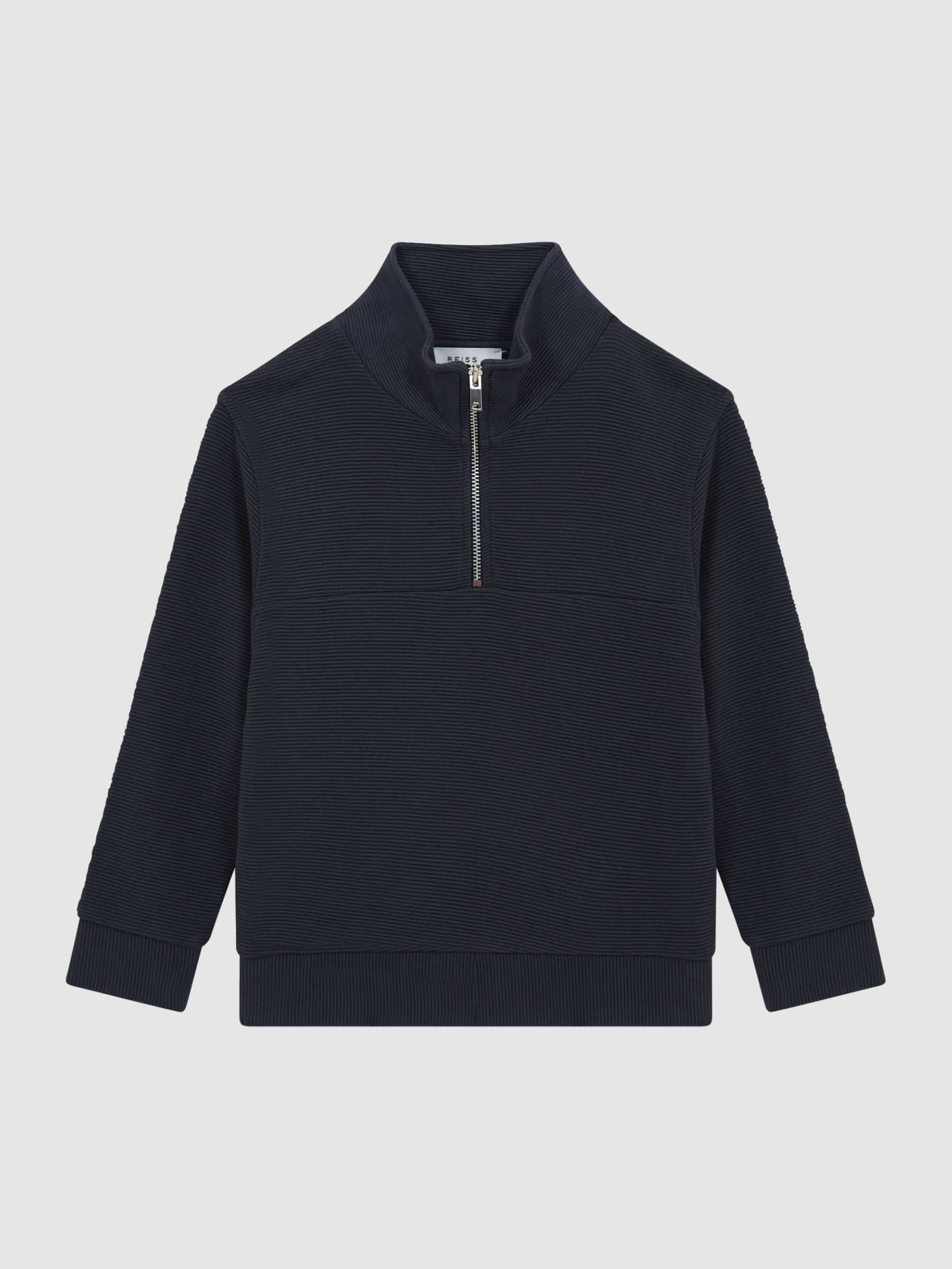 Junior Ribbed Half Zip Funnel Neck Jersey in Airforce Blue - Image 2 of 6