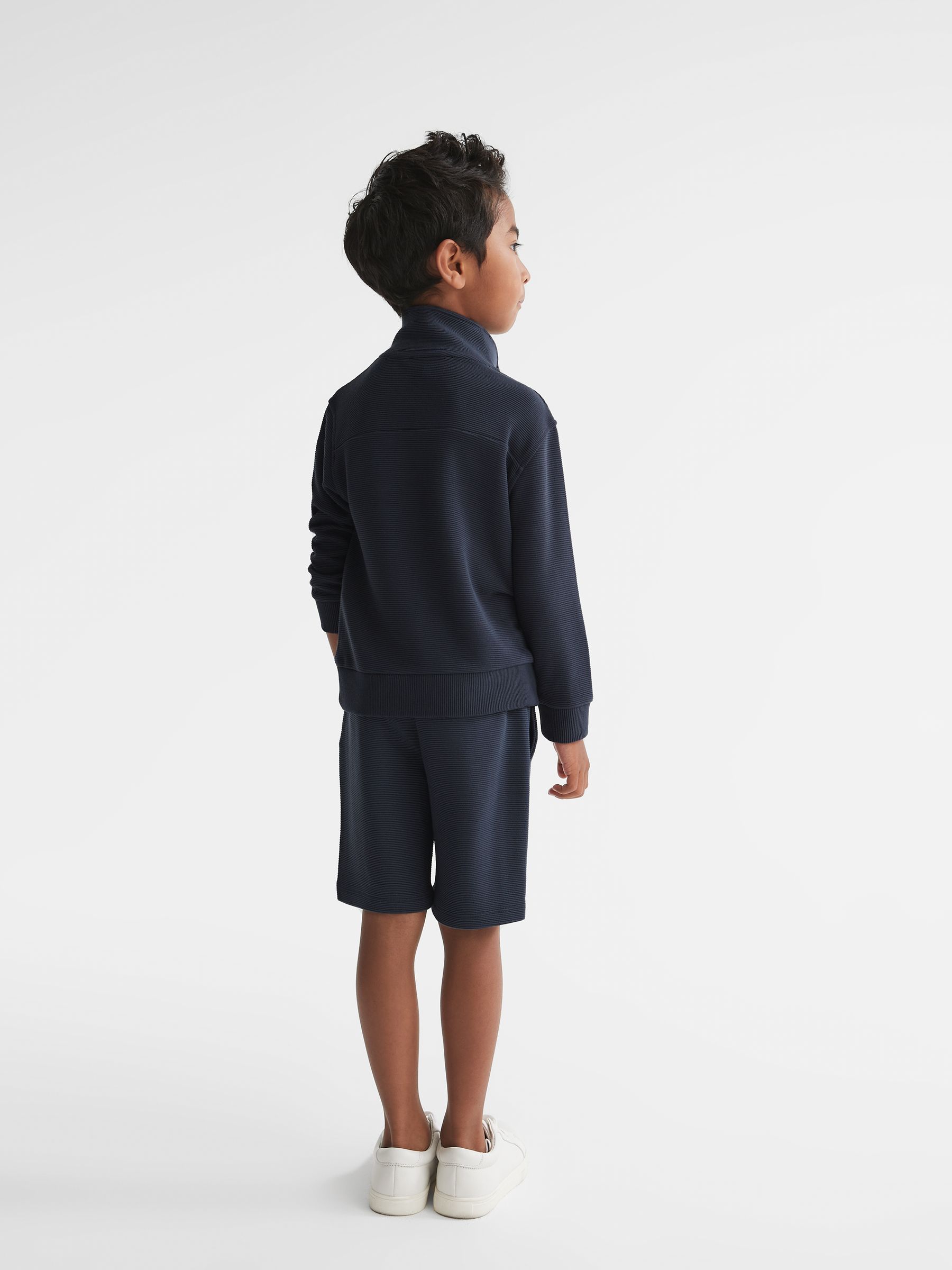 Junior Ribbed Half Zip Funnel Neck Jersey in Airforce Blue - Image 5 of 6