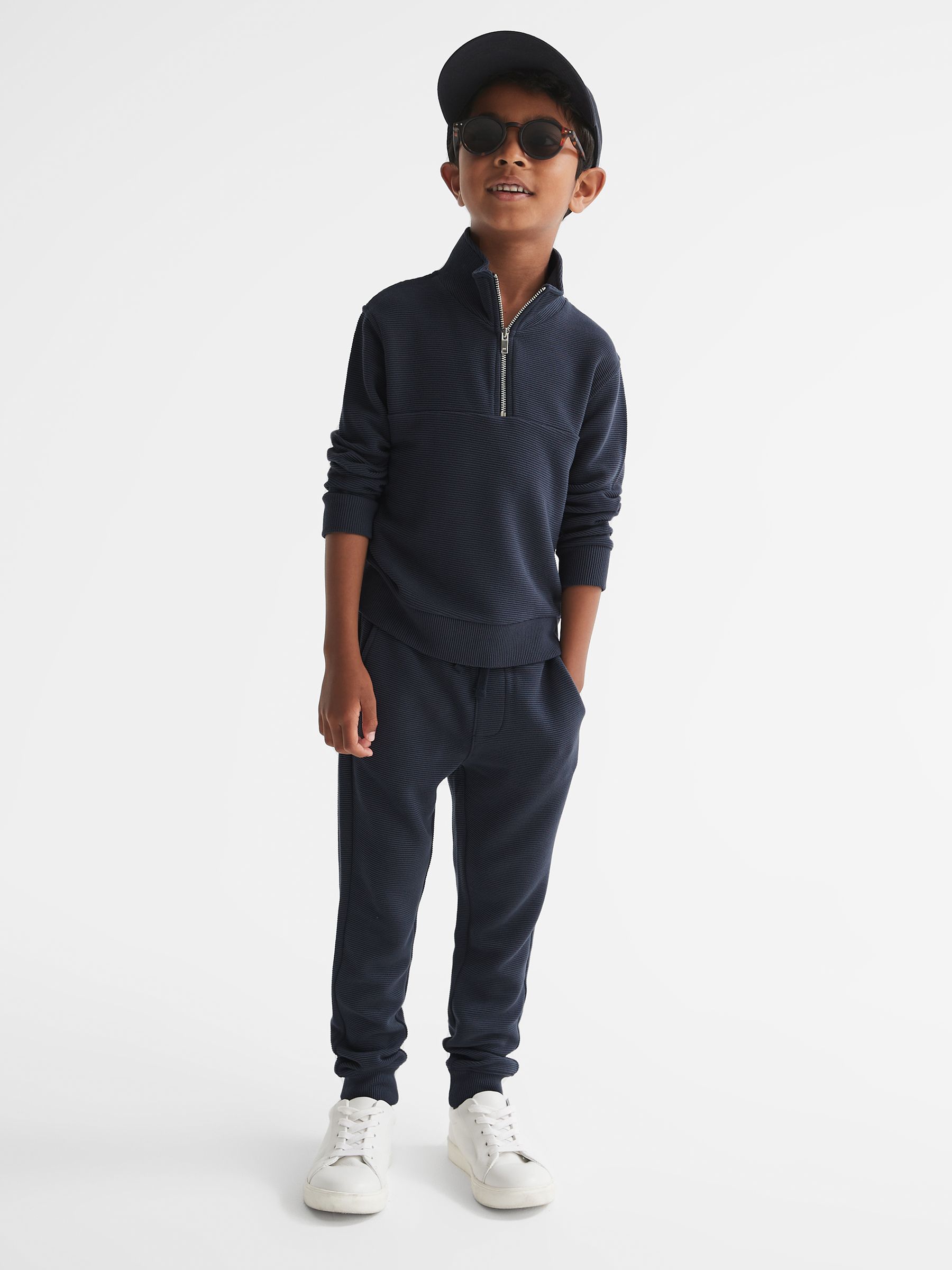 Junior Ribbed Jersey Joggers in Airforce Blue - Image 1 of 5