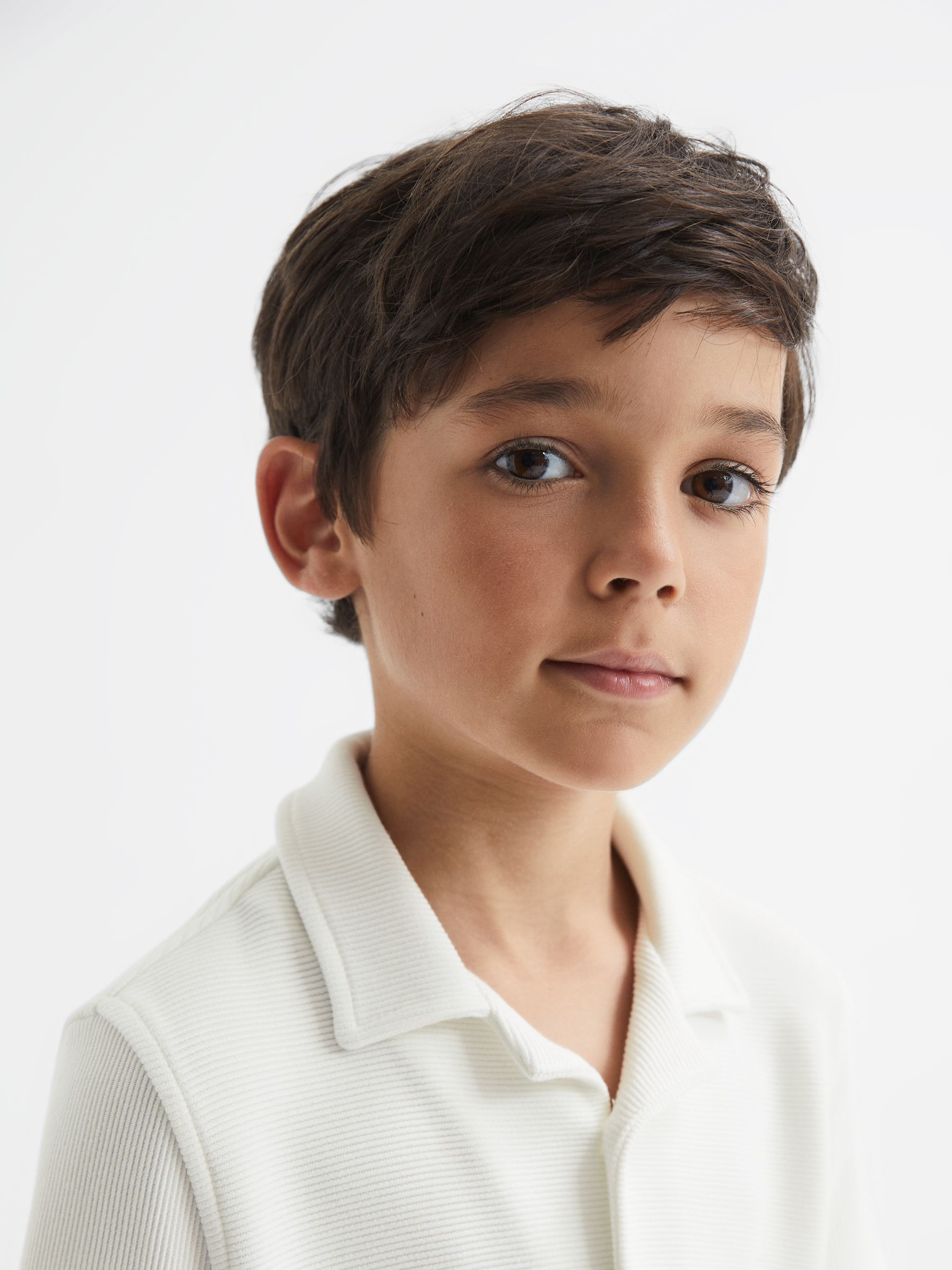 Senior Cuban Collar Ribbed Shirt in White - Image 1 of 6 Senior Cuban Collar Ribbed Shirt in White - Image 1 of 6