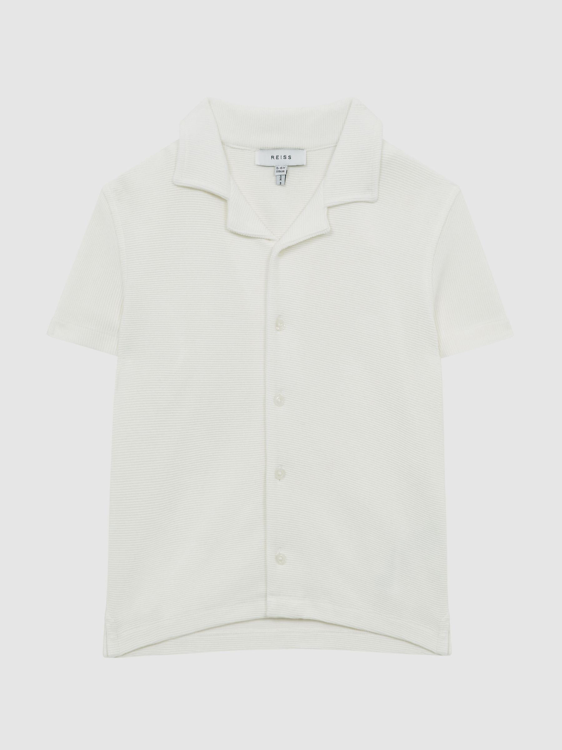 Senior Cuban Collar Ribbed Shirt in White - Image 2 of 6 Senior Cuban Collar Ribbed Shirt in White - Image 2 of 6