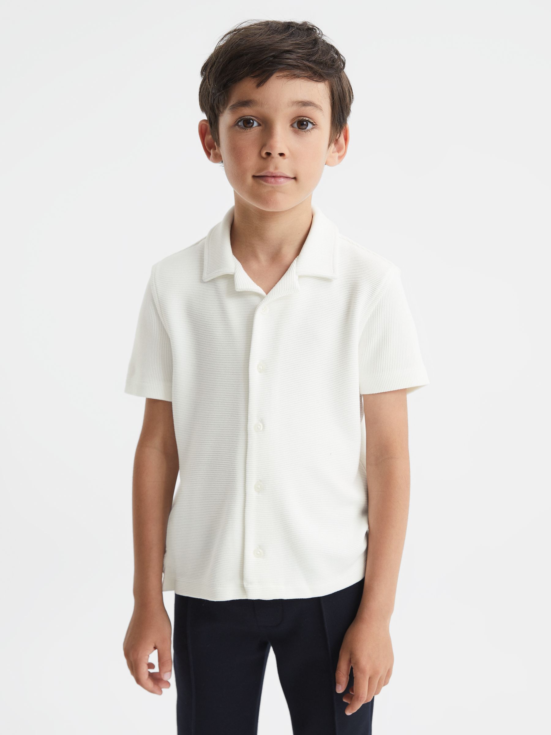 Senior Cuban Collar Ribbed Shirt in White - Image 3 of 6