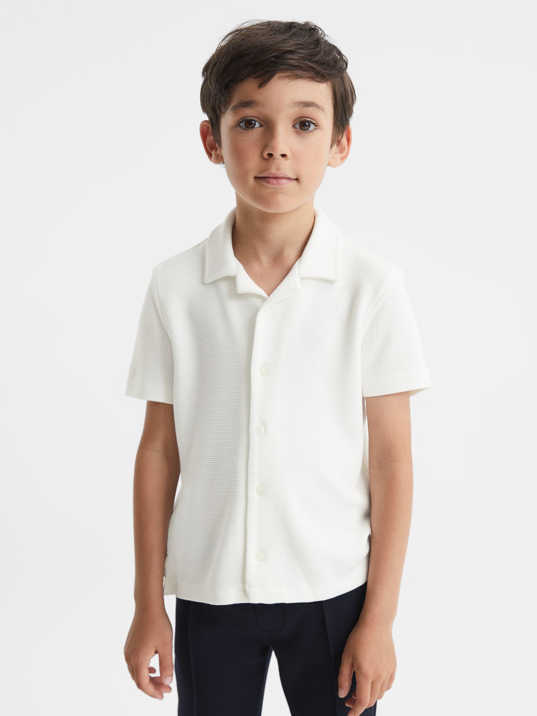 Junior Cuban Collar Ribbed Shirt in White - Image 1 of 6