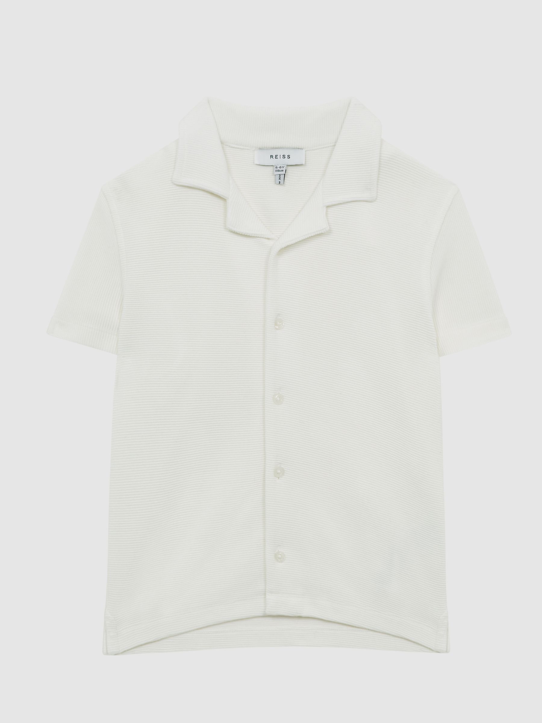 Junior Cuban Collar Ribbed Shirt in White - Image 2 of 6 Junior Cuban Collar Ribbed Shirt in White - Image 2 of 6