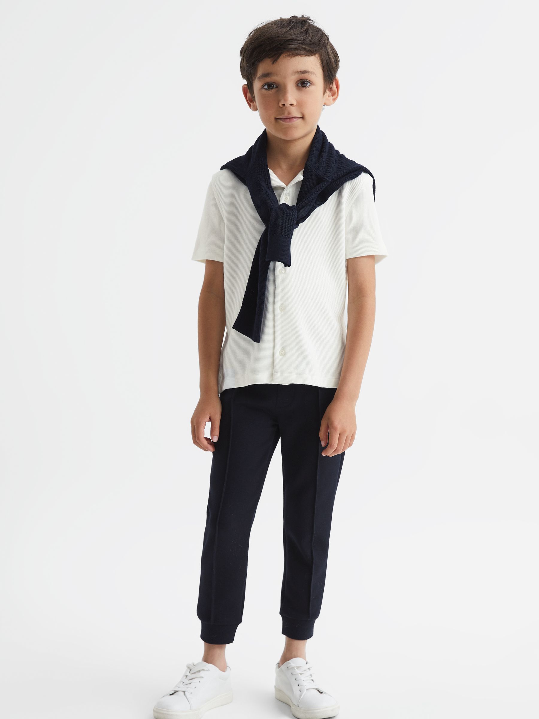 Junior Cuban Collar Ribbed Shirt in White - Image 4 of 6