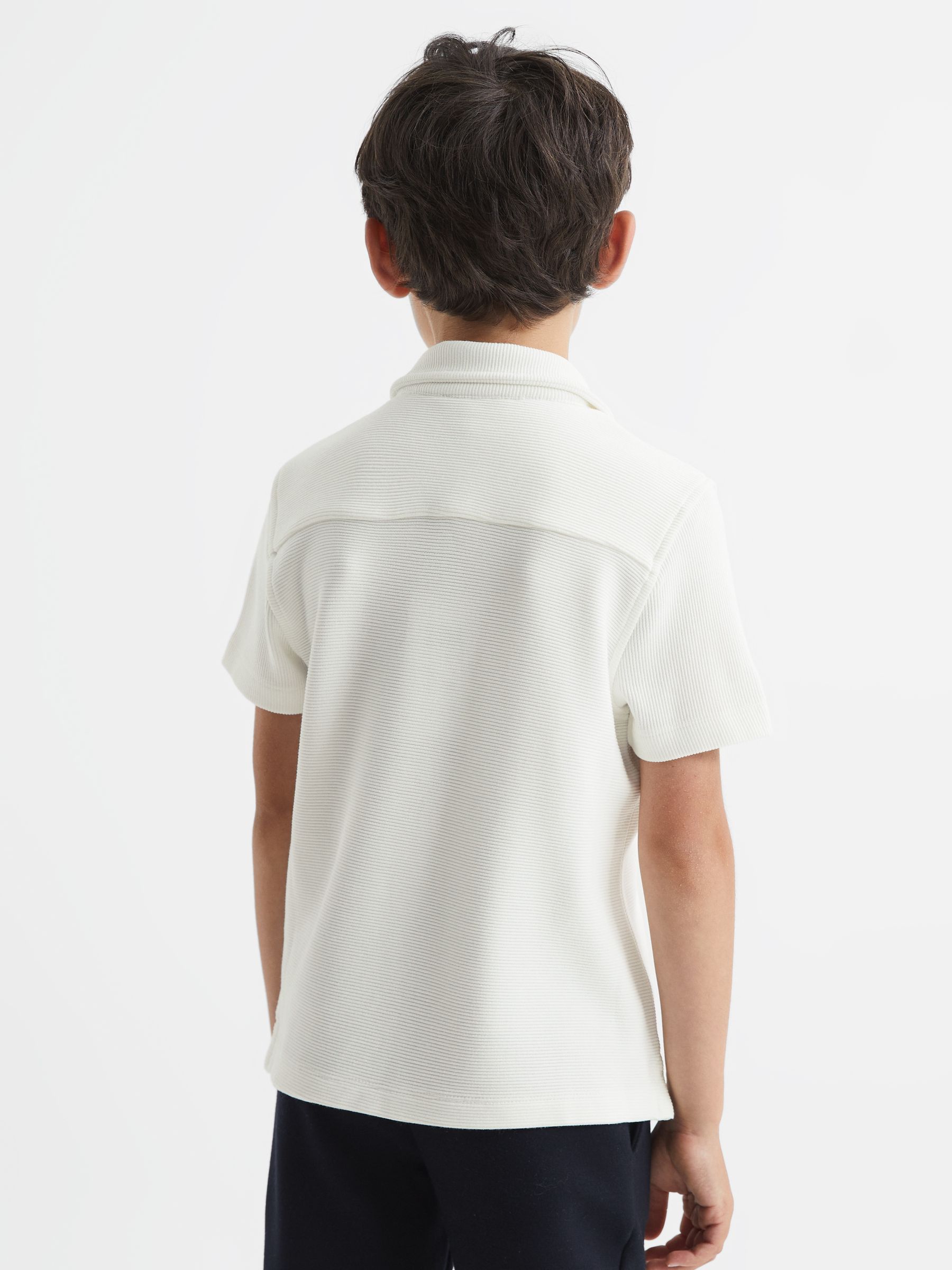 Junior Cuban Collar Ribbed Shirt in White - Image 5 of 6