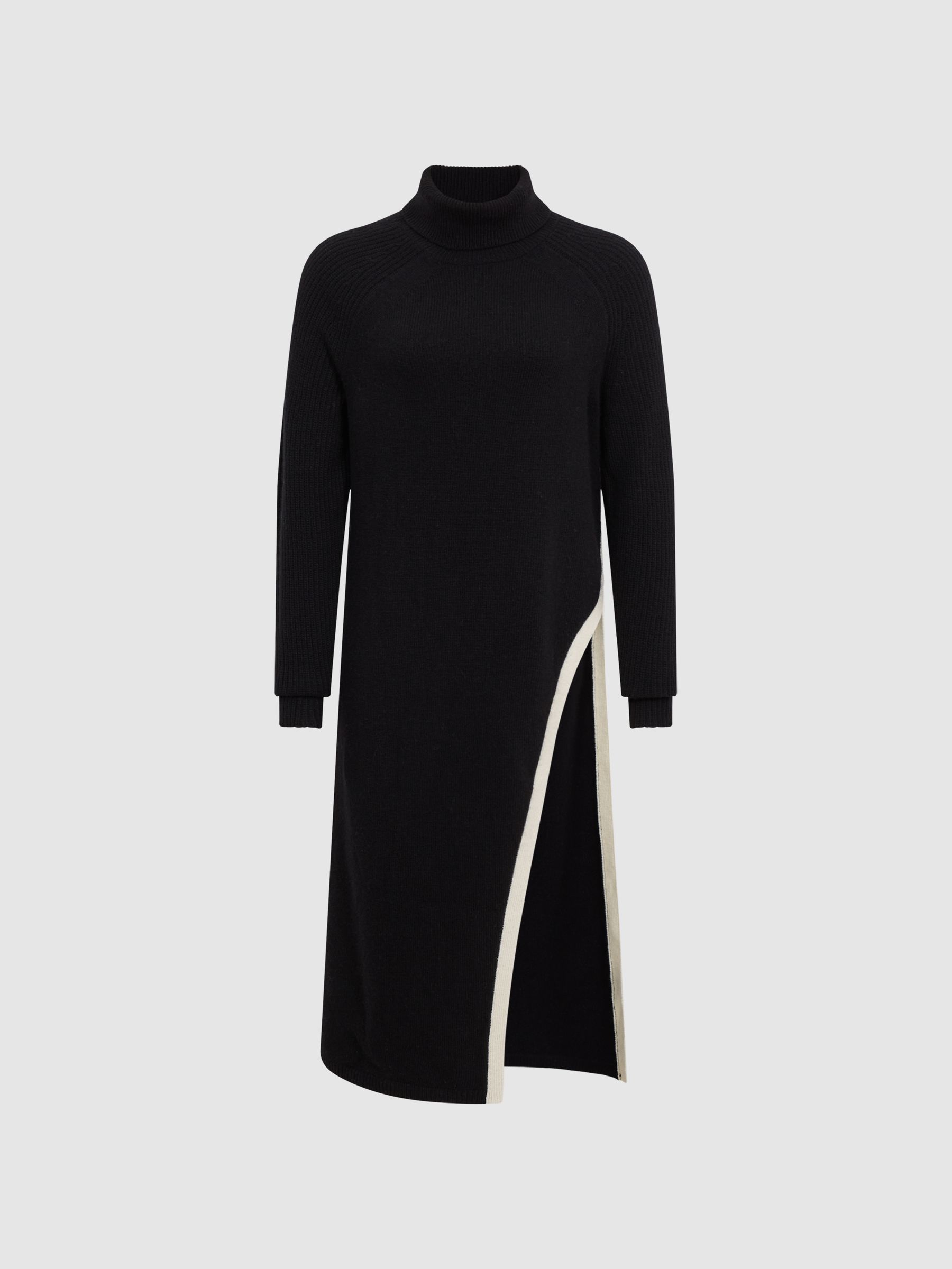 Roll Neck Spit Hem Tunic in Black/White - Image 2 of 6