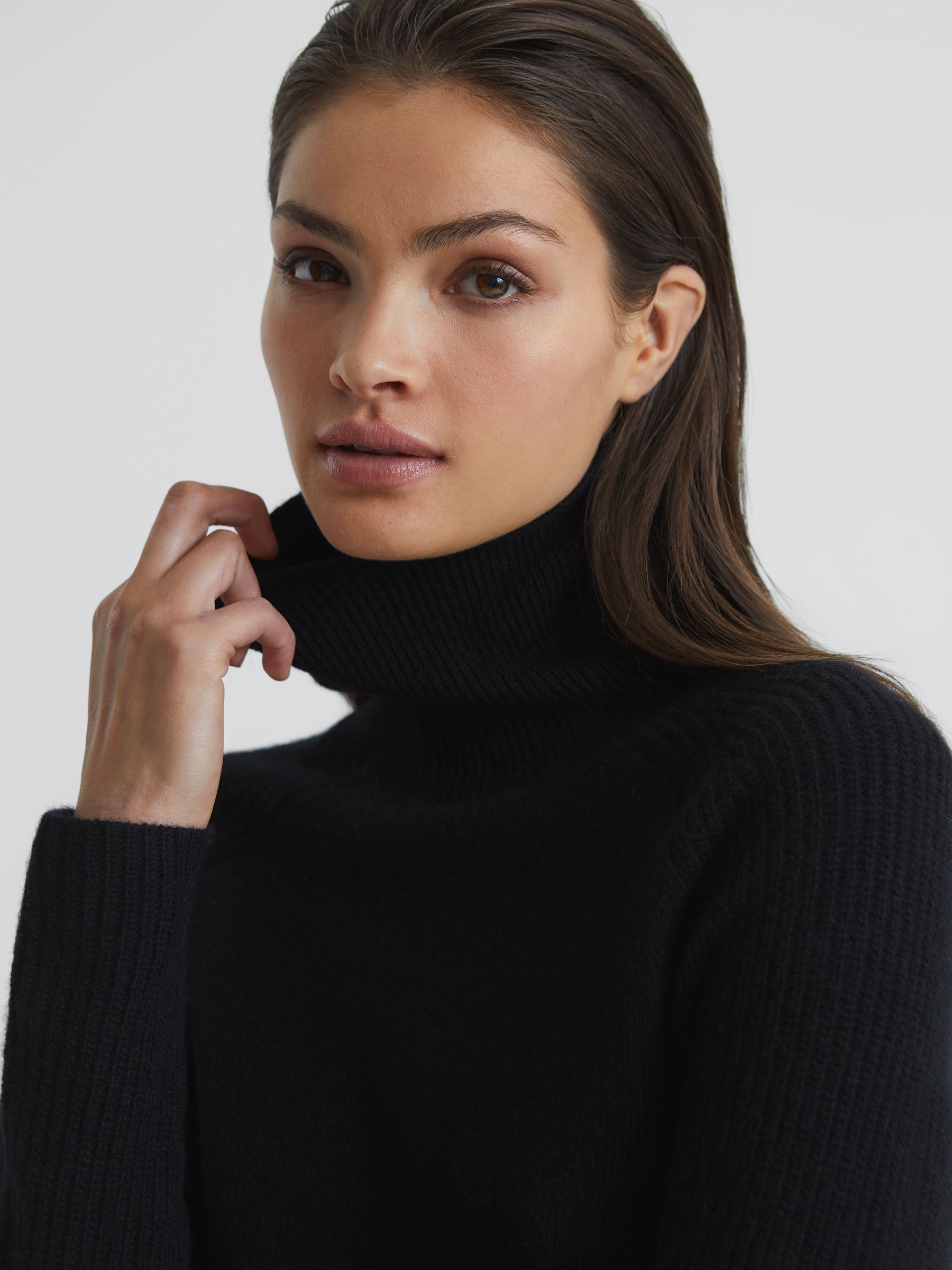 Roll Neck Spit Hem Tunic in Black/White - Image 6 of 6