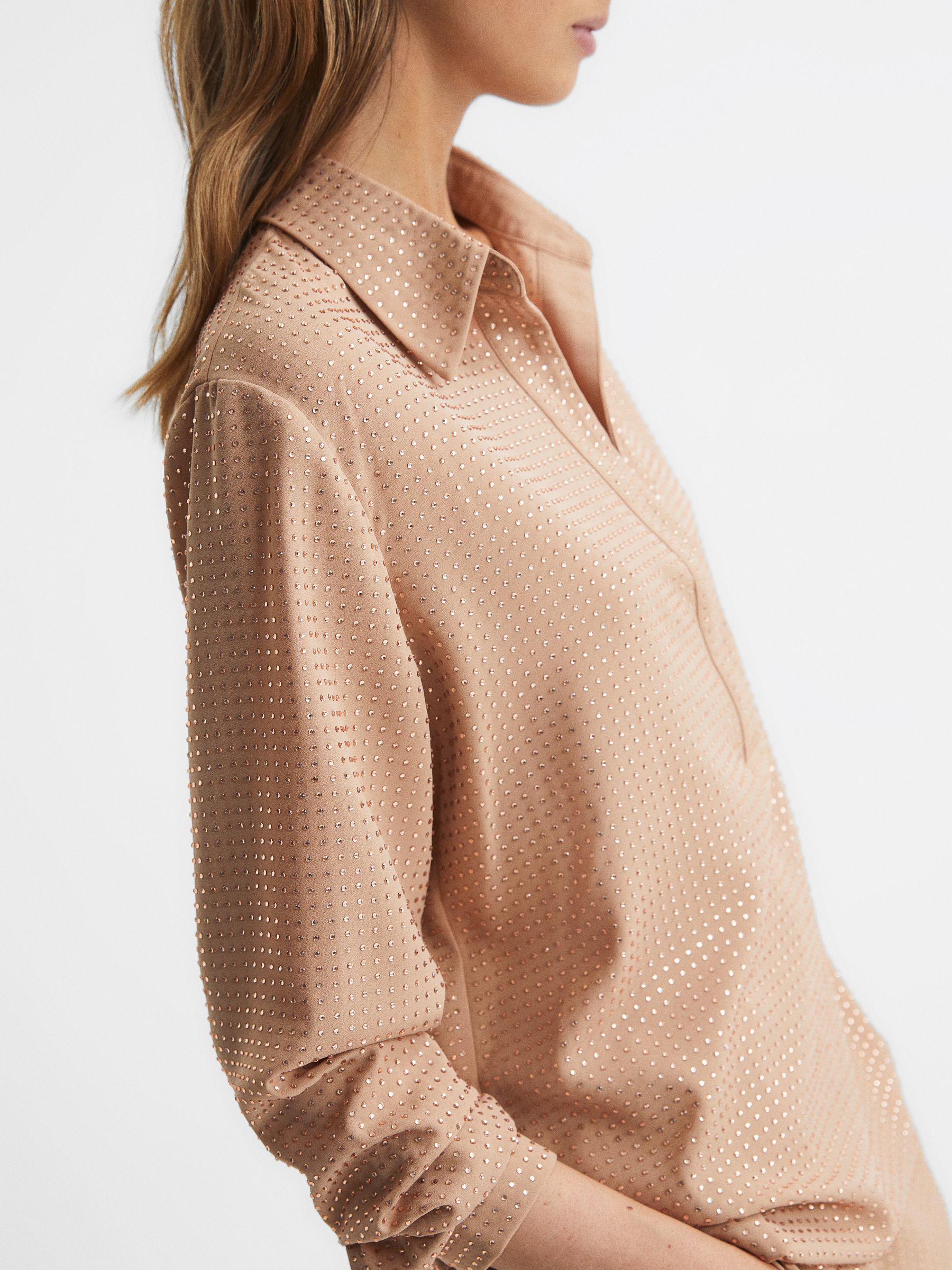 Embellished Long Sleeve Shirt in Nude - Image 1 of 8