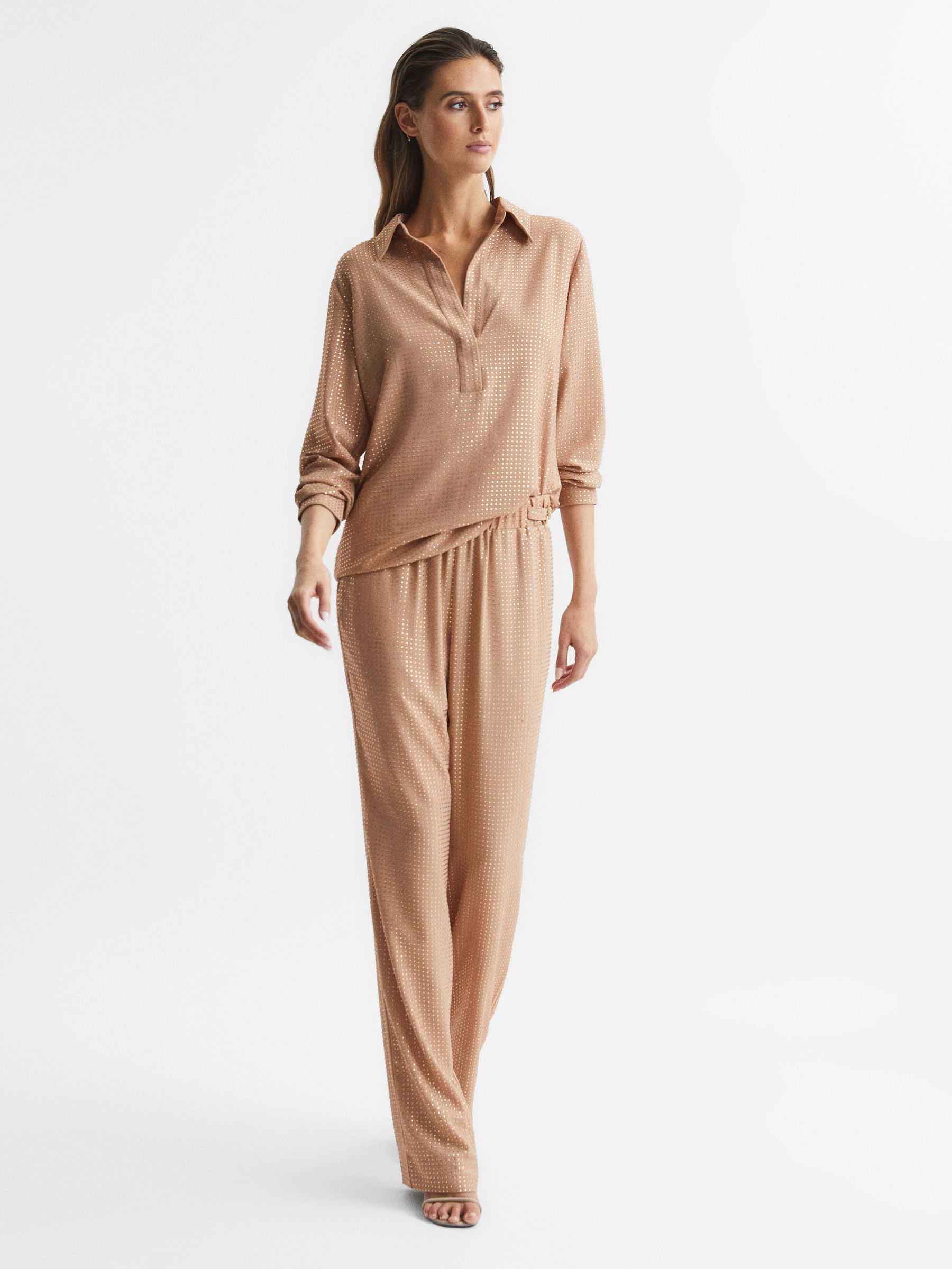 Embellished Long Sleeve Shirt in Nude - Image 3 of 8