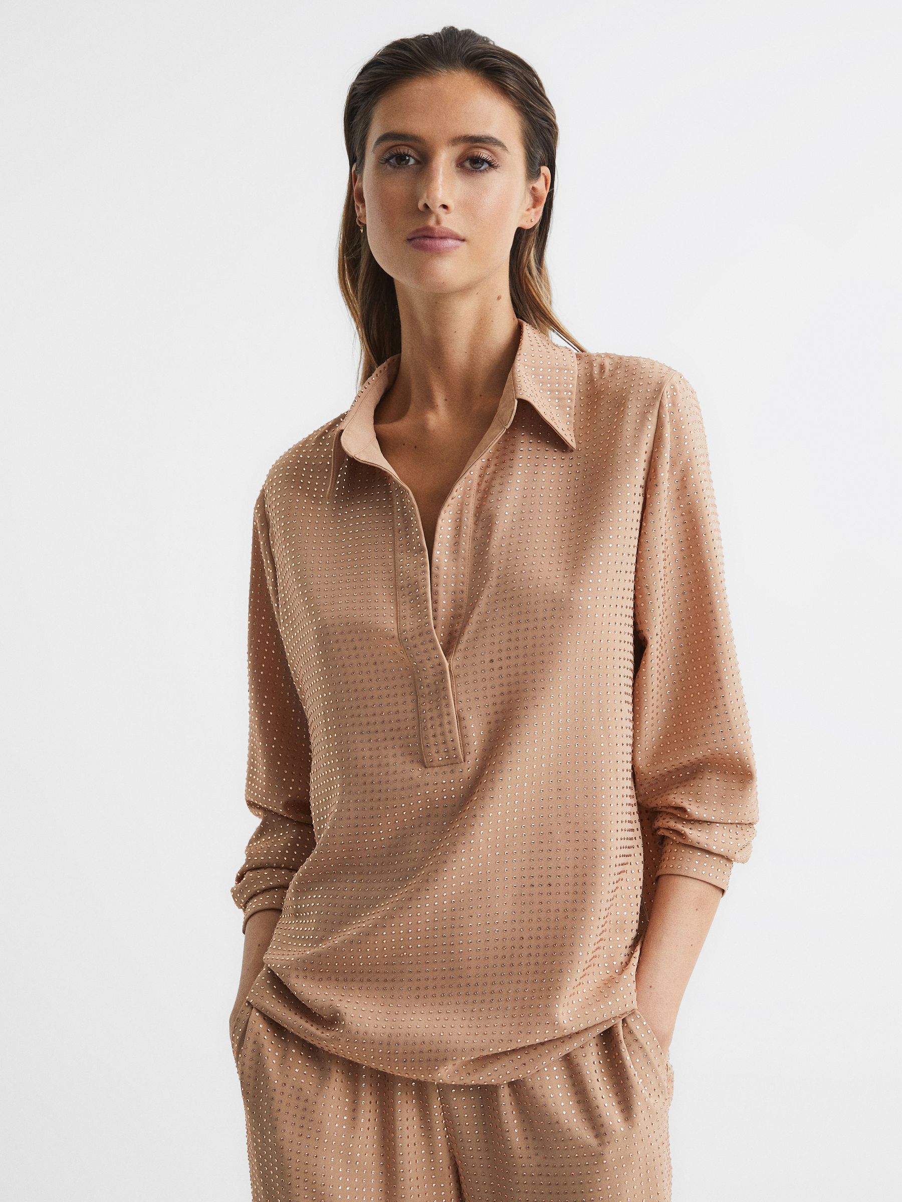 Embellished Long Sleeve Shirt in Nude - Image 4 of 8