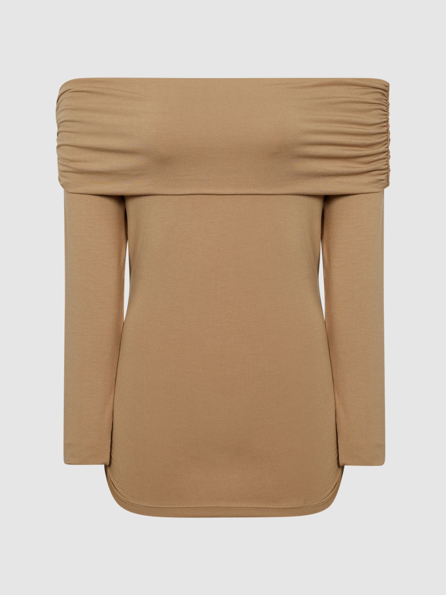 Off-Shoulder Long Sleeve Top in Camel - Image 2 of 7