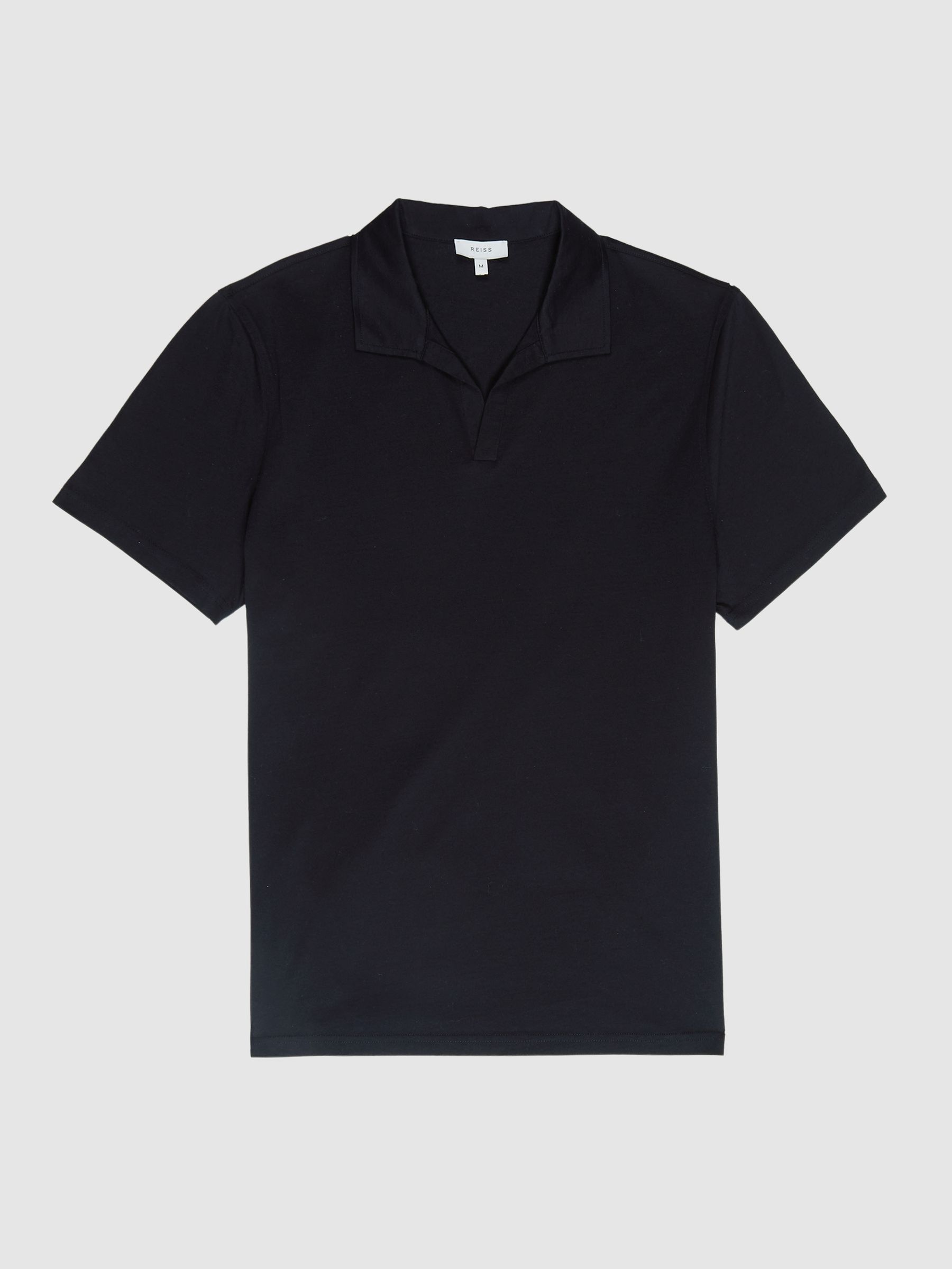 Mercerised Open Collar Polo T-Shirt in Navy - Image 2 of 6 Mercerised Open Collar Polo T-Shirt in Navy - Image 2 of 6