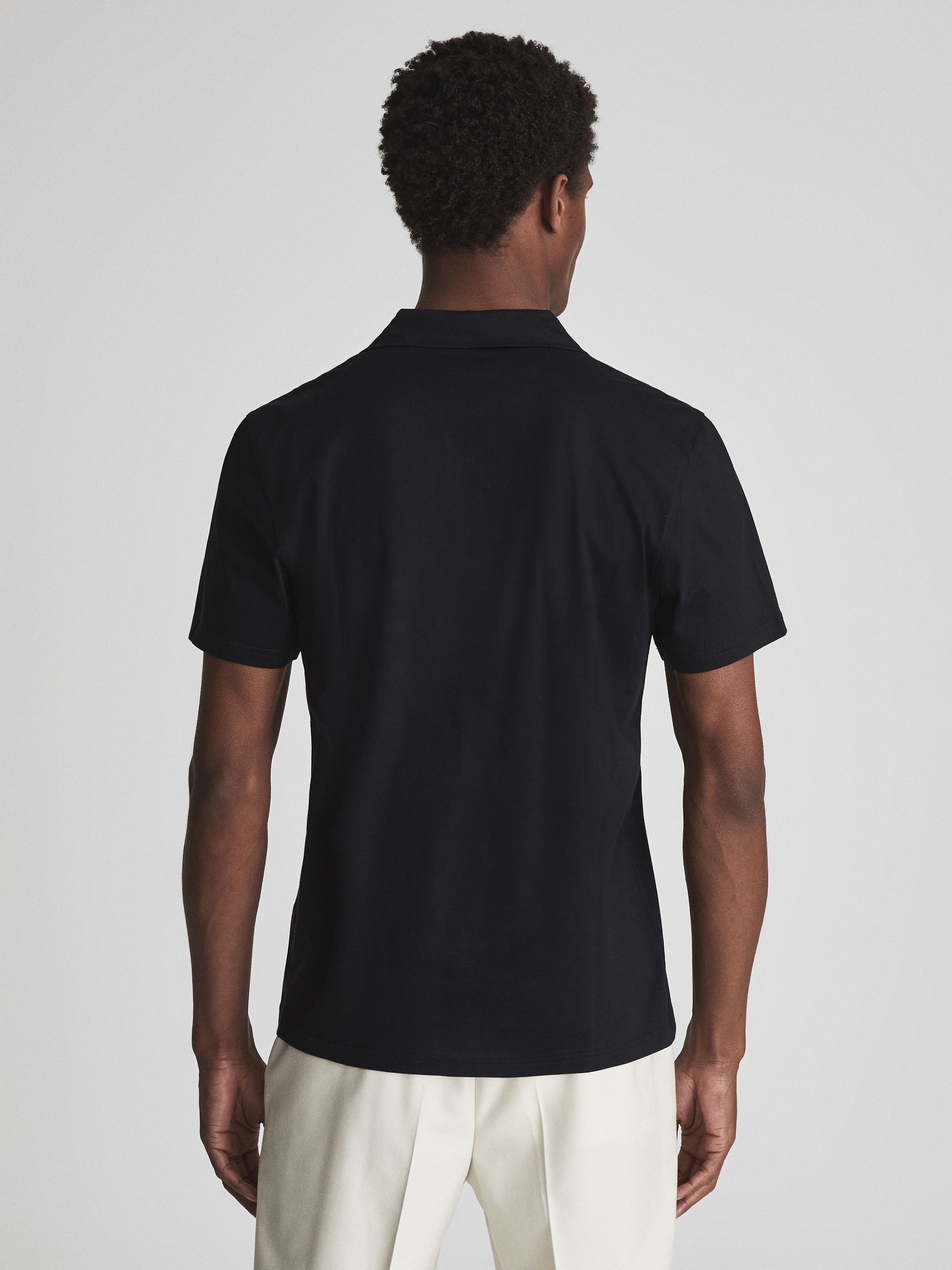 Mercerised Open Collar Polo T-Shirt in Navy - Image 5 of 6